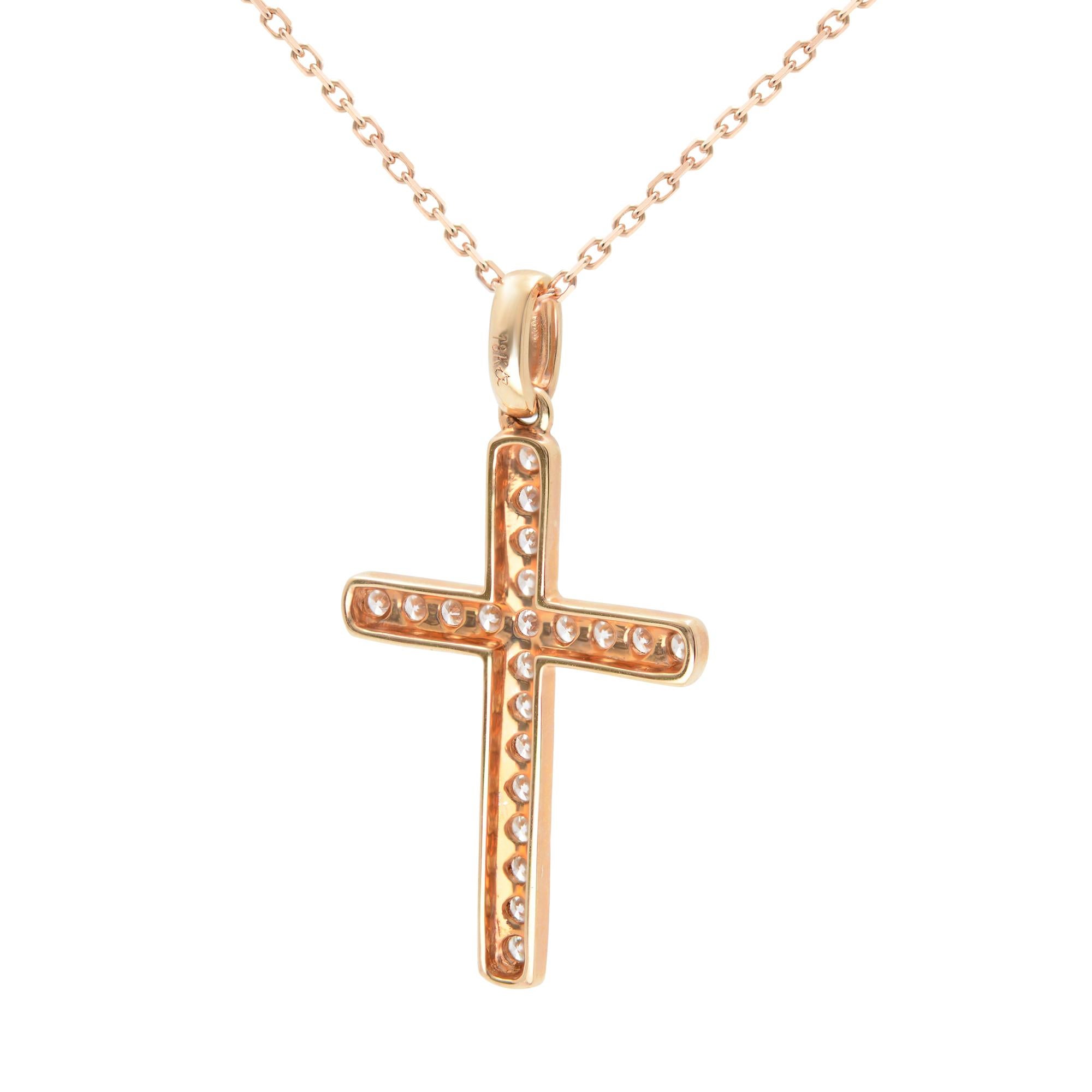 Round Cut Rachel Koen 18k Rose Gold Diamond Ladies Cross Pendant Necklace 0.38cttw