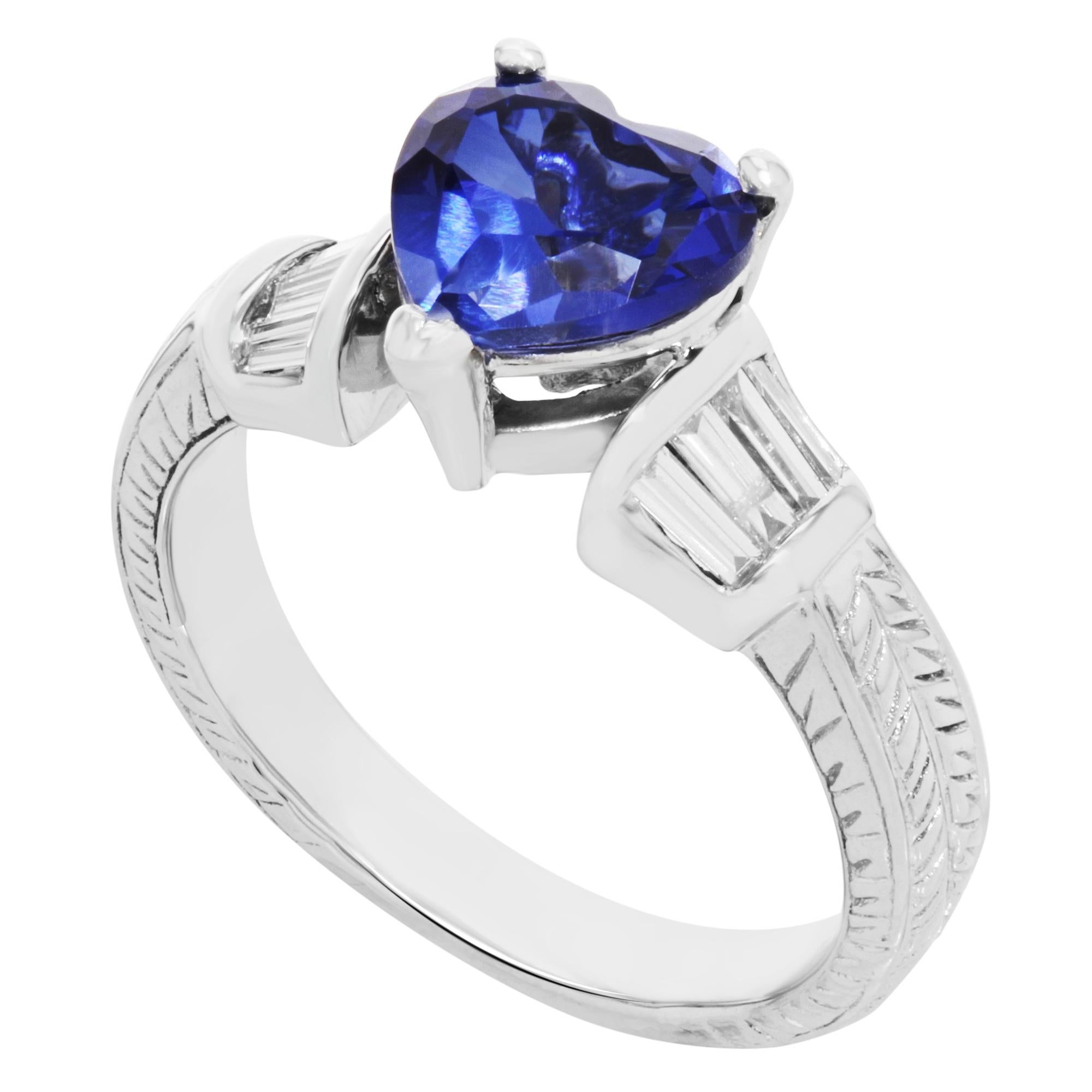 Modern Rachel Koen 18K White Gold 1.25 Ctw Sapphire 0.30 Cttw Diamonds Ring For Sale