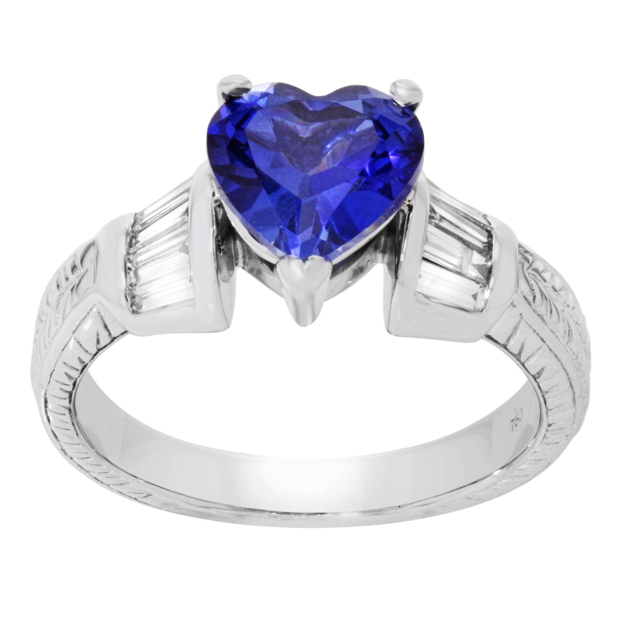 Heart Cut Rachel Koen 18K White Gold 1.25 Ctw Sapphire 0.30 Cttw Diamonds Ring For Sale