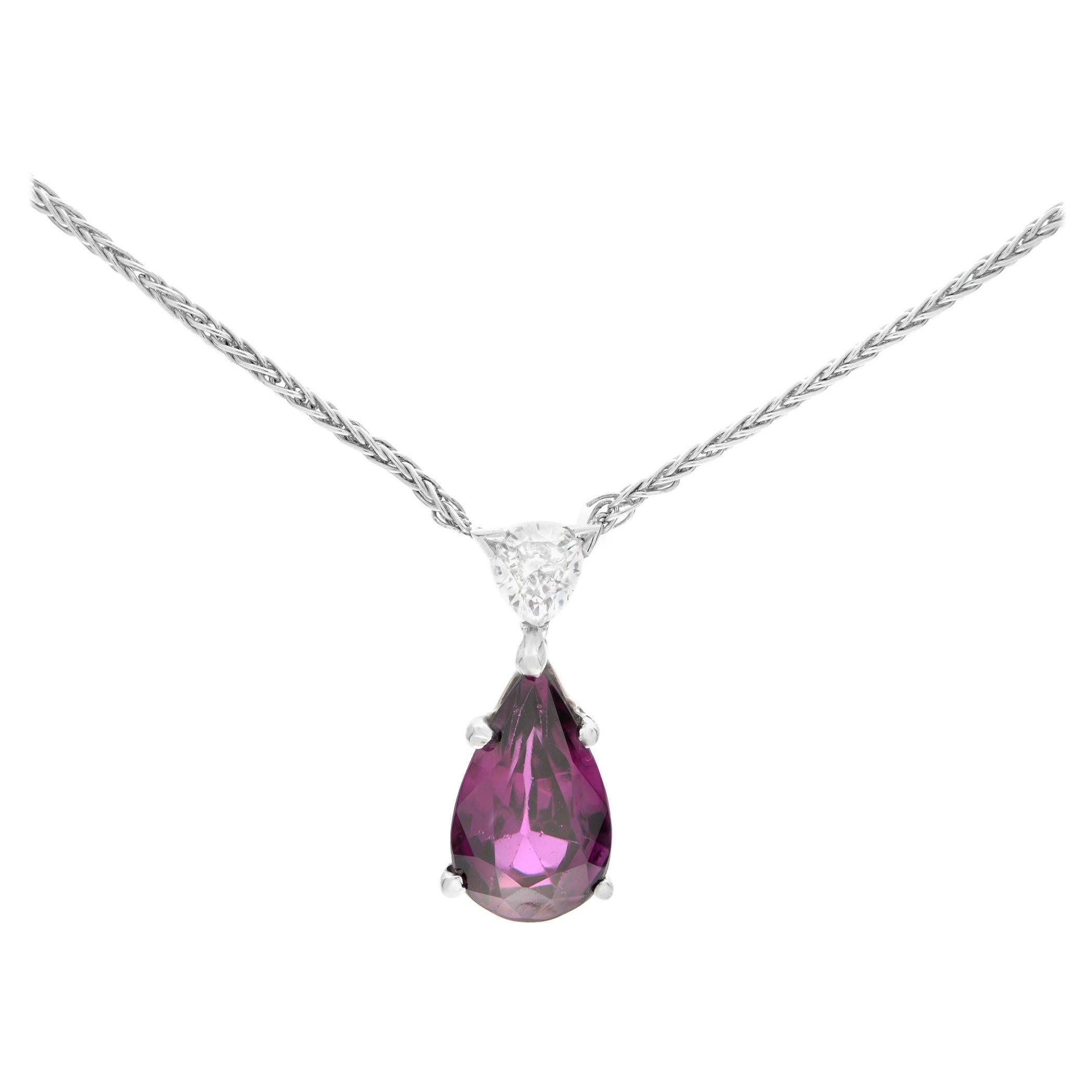 Rachel Koen 18k White Gold 4.54ct Purple Garnet & Diamond Pendant Necklace For Sale