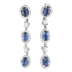 Rachel Koen 18k White Gold 7.70Ct Cabochon Sapphires 
1.22Ct Diamond Earrings