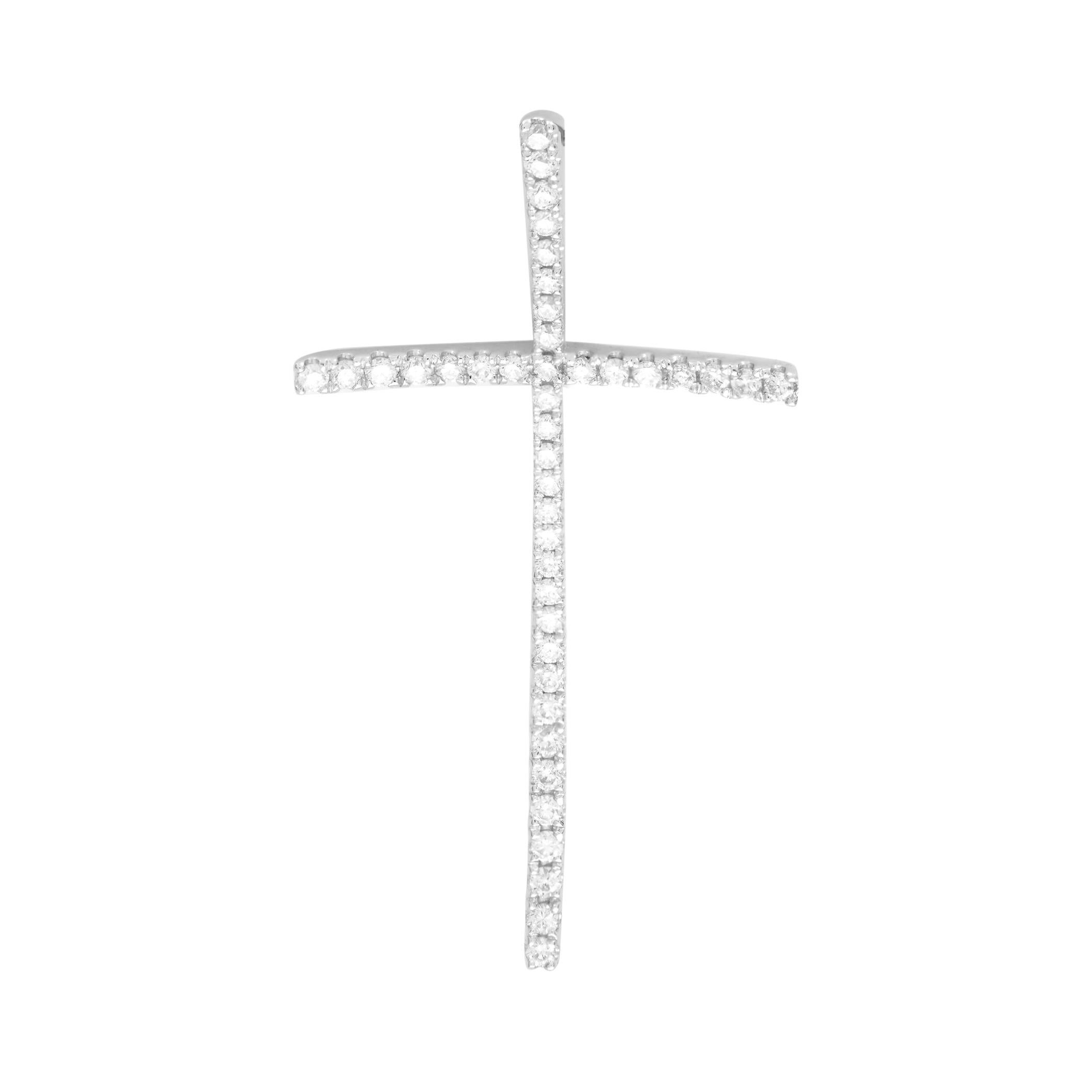 Pendentif croix Rachel Koen en or blanc 18 carats et diamants 0,42 carat