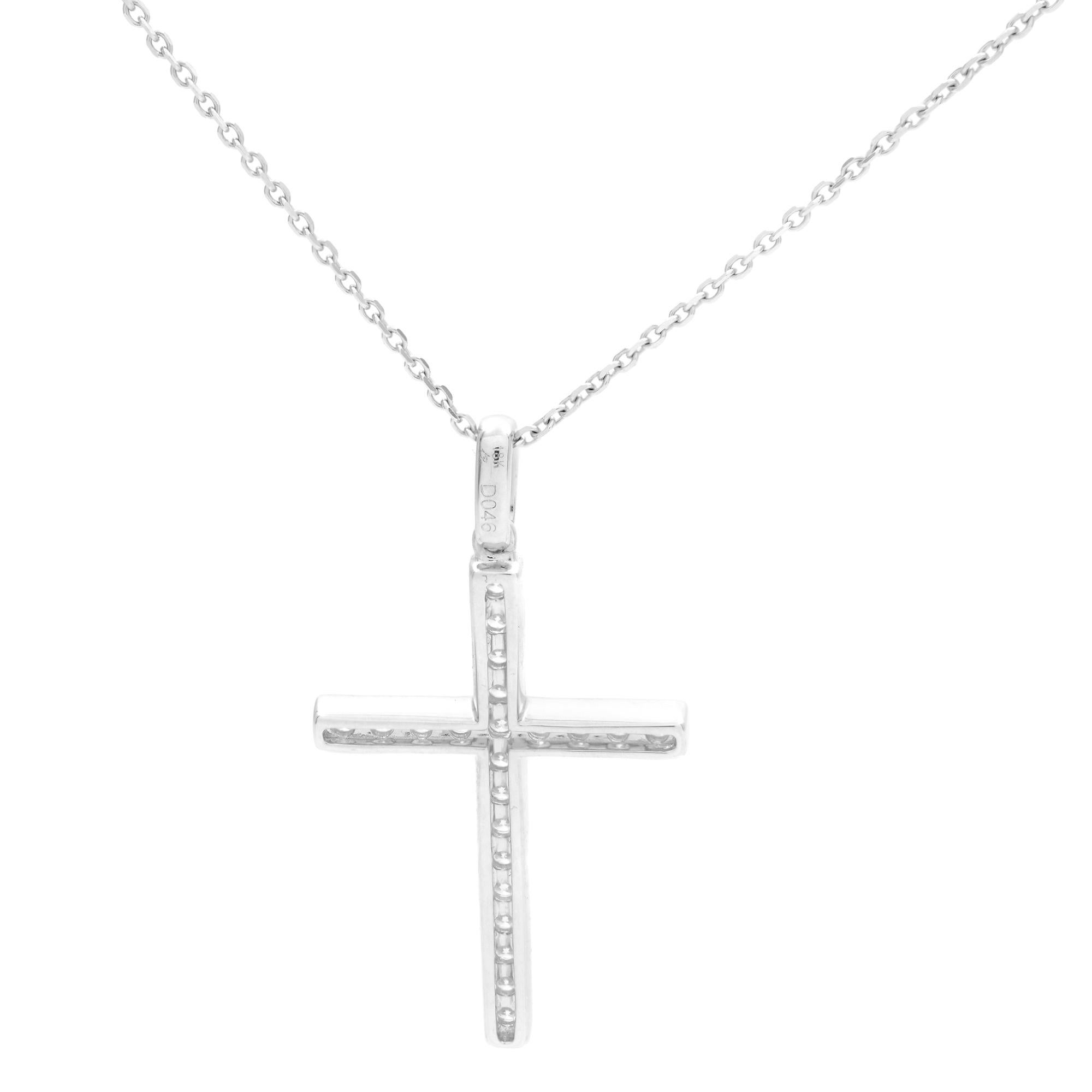 Modern Rachel Koen 18k White Gold Diamond Ladies Cross Pendant 0.46cttw For Sale