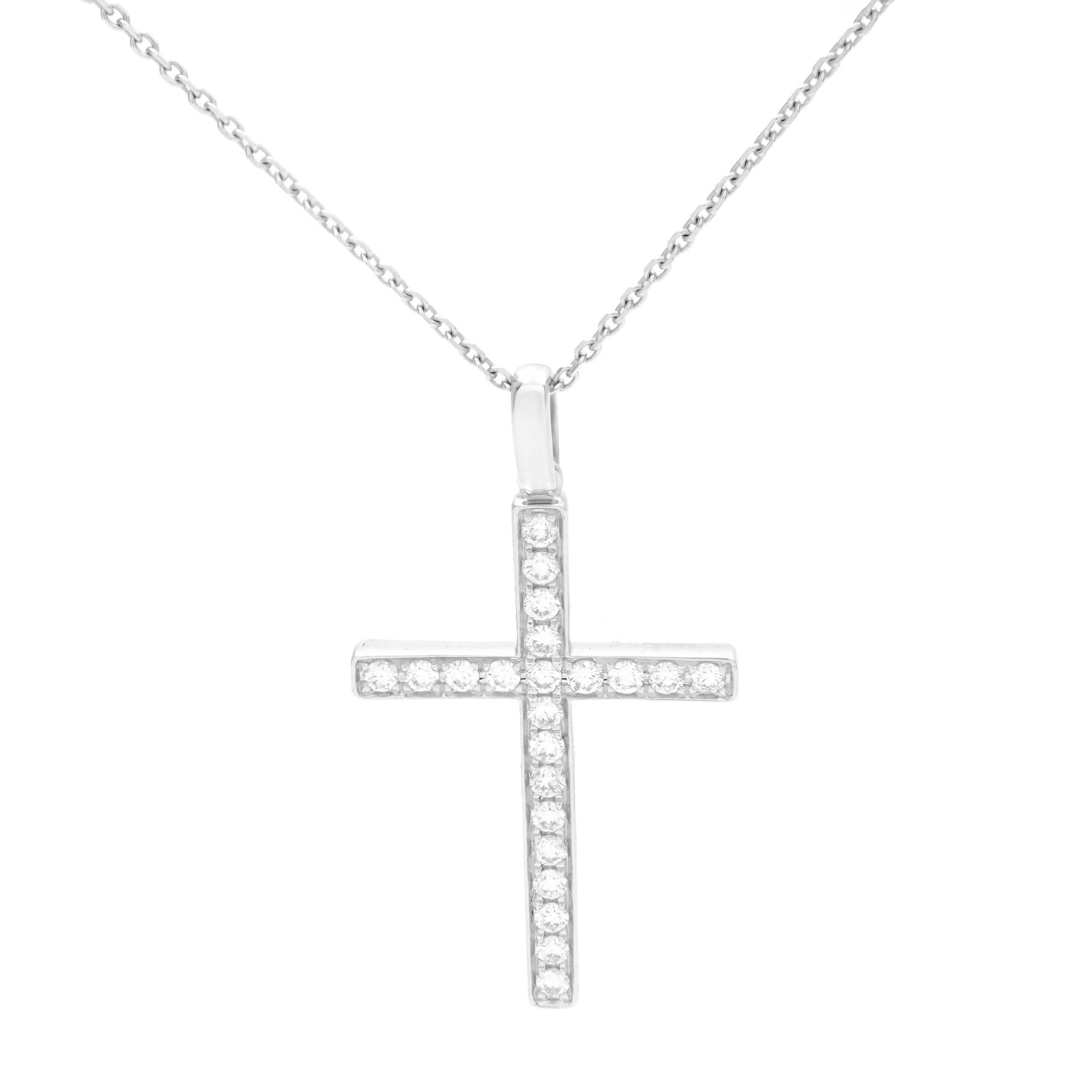 Round Cut Rachel Koen 18k White Gold Diamond Ladies Cross Pendant 0.46cttw For Sale