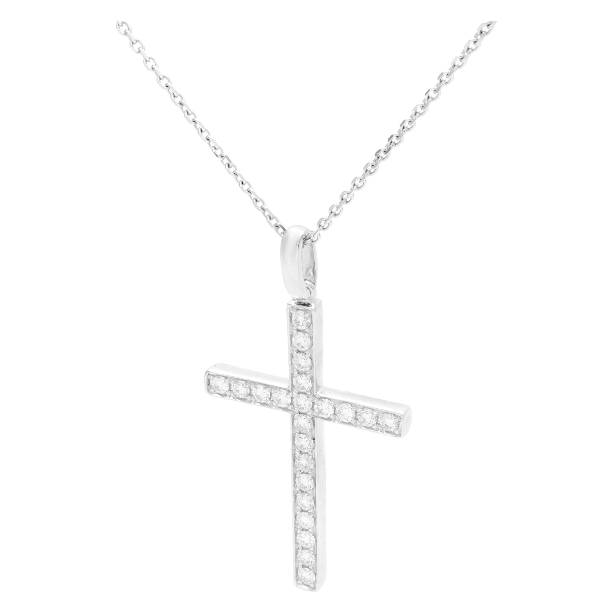 Rachel Koen 18k White Gold Diamond Ladies Cross Pendant 0.46cttw For Sale