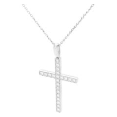Rachel Koen Pendentif croix en or blanc 18 carats avec diamants pour femmes 0,46 carat