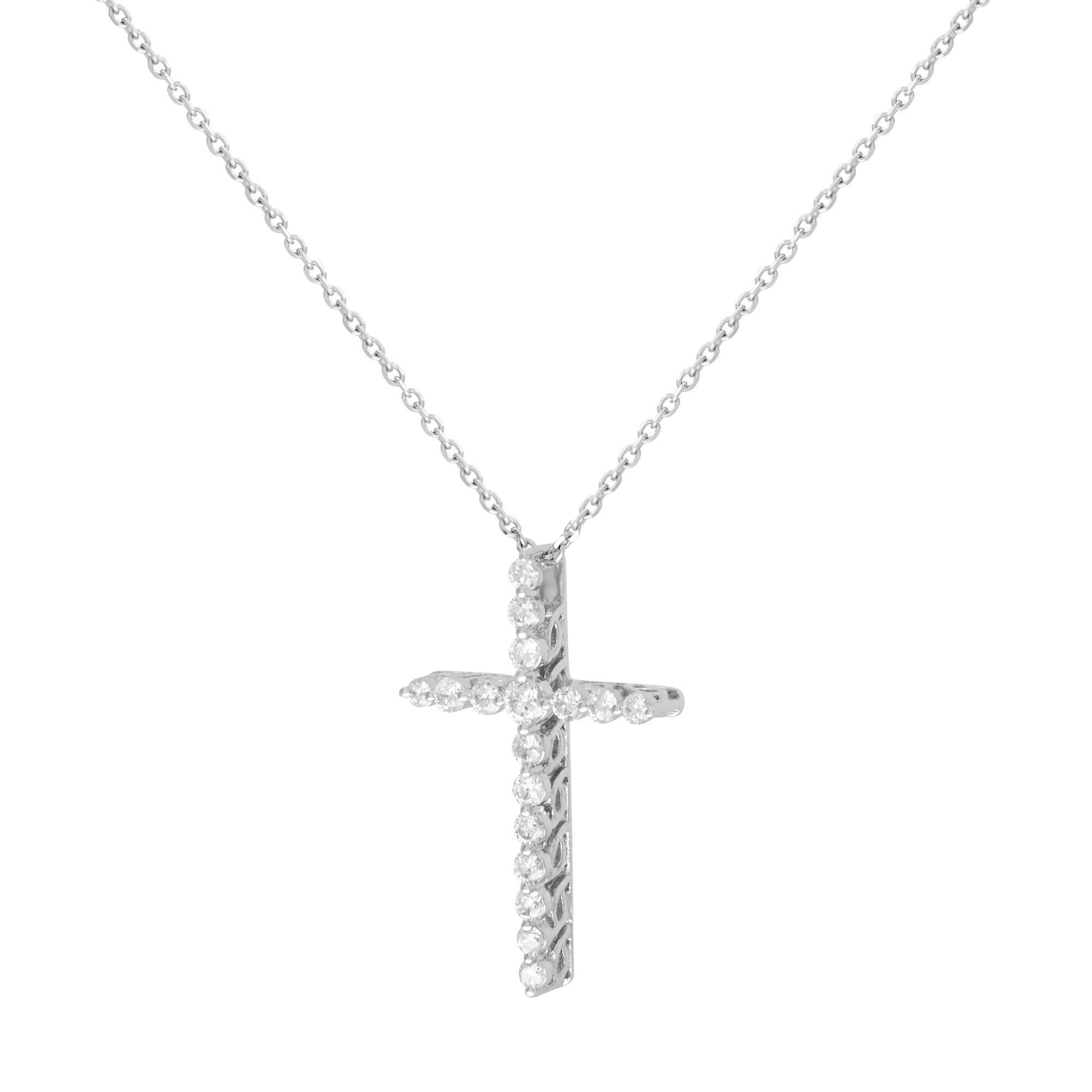 Rachel Koen Collar Colgante Cruz Diamante Damas Oro Blanco 18k 0.50cttw Moderno en venta