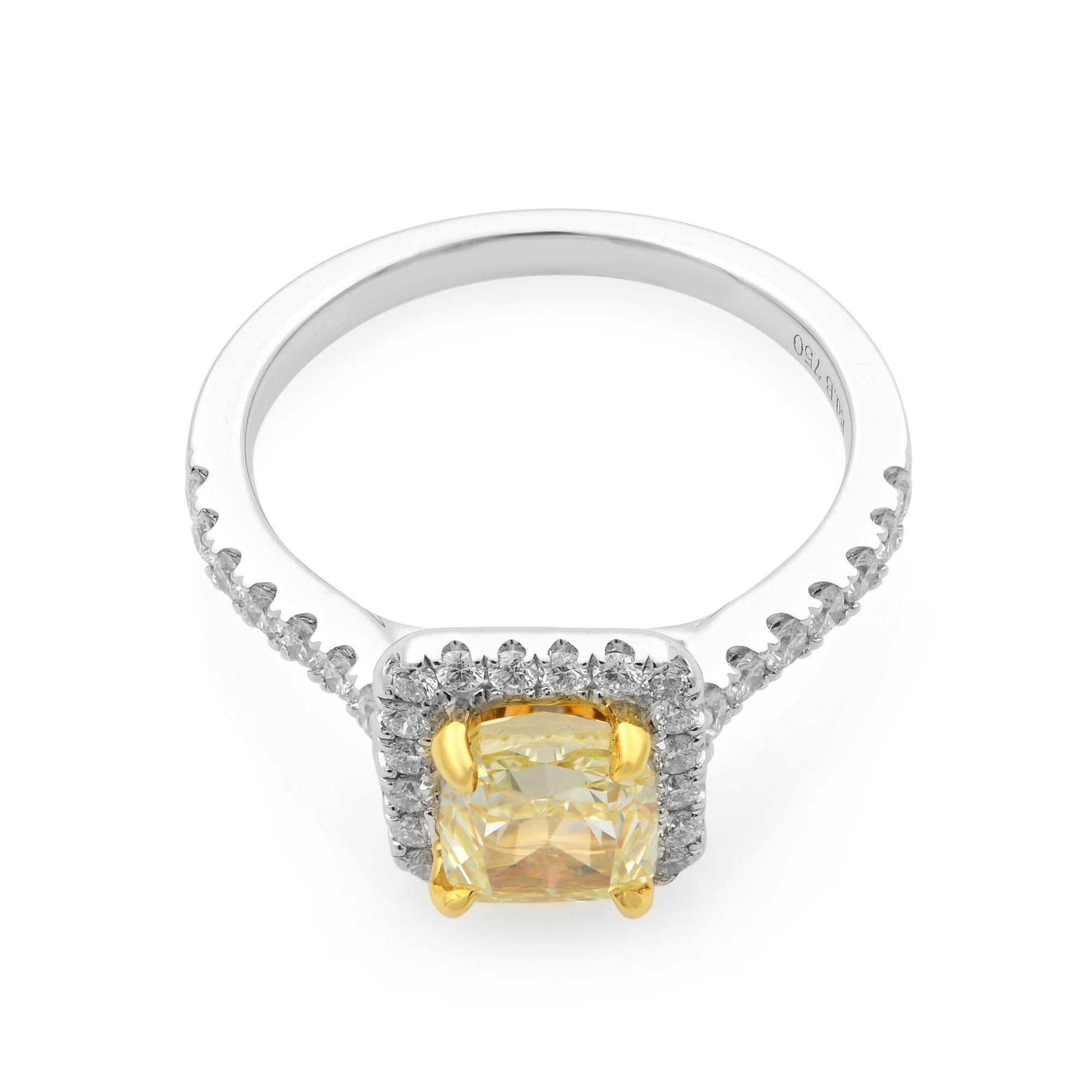 Rachel Koen 18 Karat White Gold Fancy Yellow Diamond Ring with Halo 1.36 Carat In New Condition In New York, NY