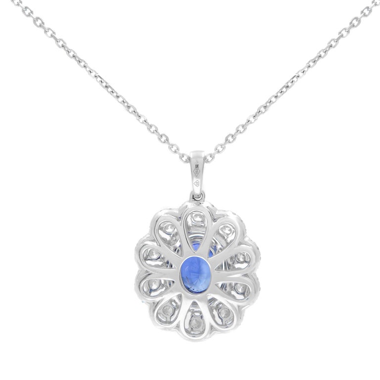 Rachel Koen 18K White Gold Oval Blue 3.37ct Sapphire and Diamond ...