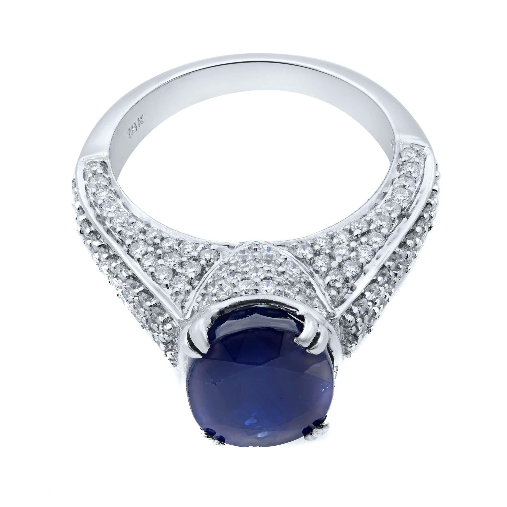 Oval Cut Rachel Koen 18K White Gold Oval Blue Sapphire & Diamonds Engagement Ring For Sale