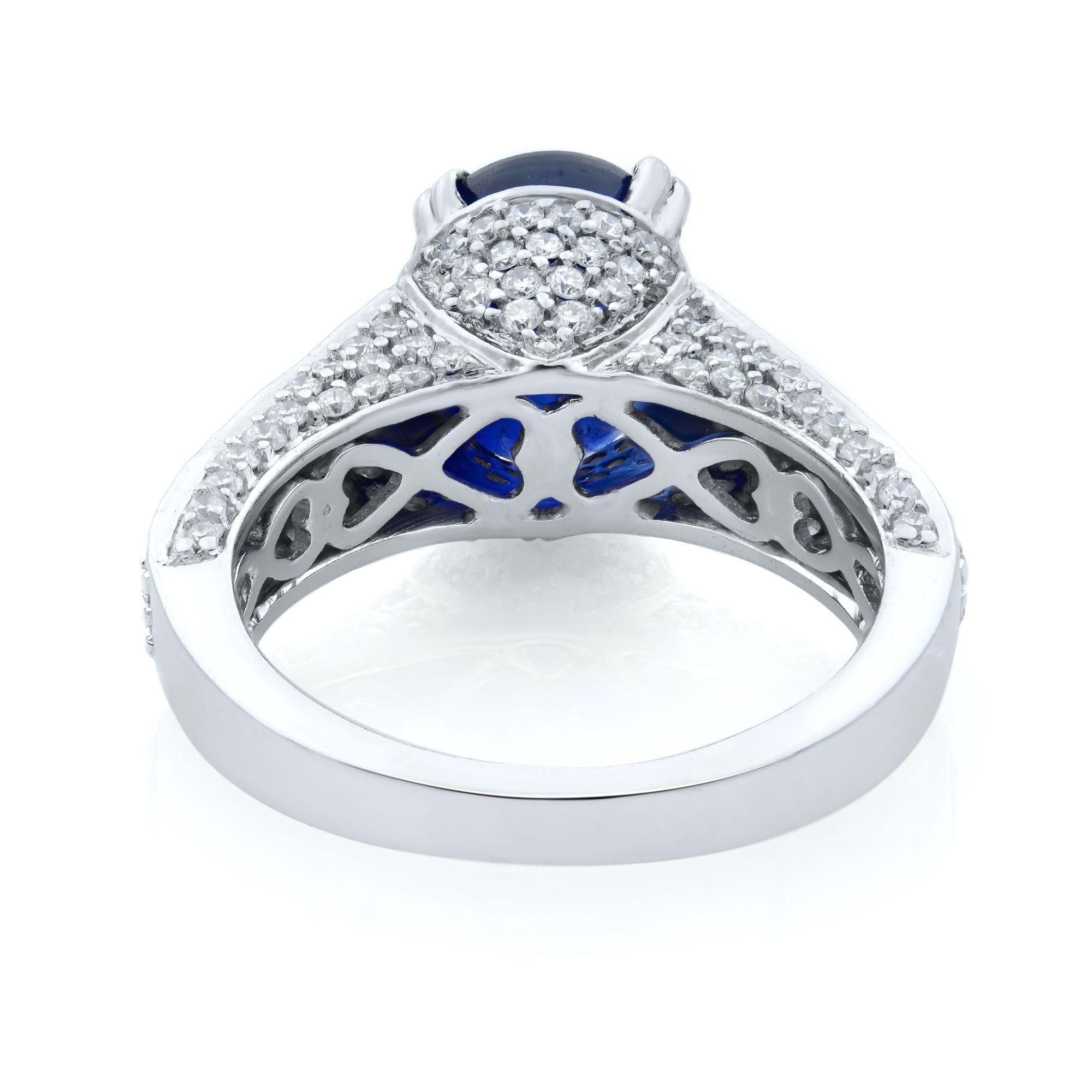 Rachel Koen 18K White Gold Oval Blue Sapphire & Diamonds Engagement Ring In New Condition For Sale In New York, NY