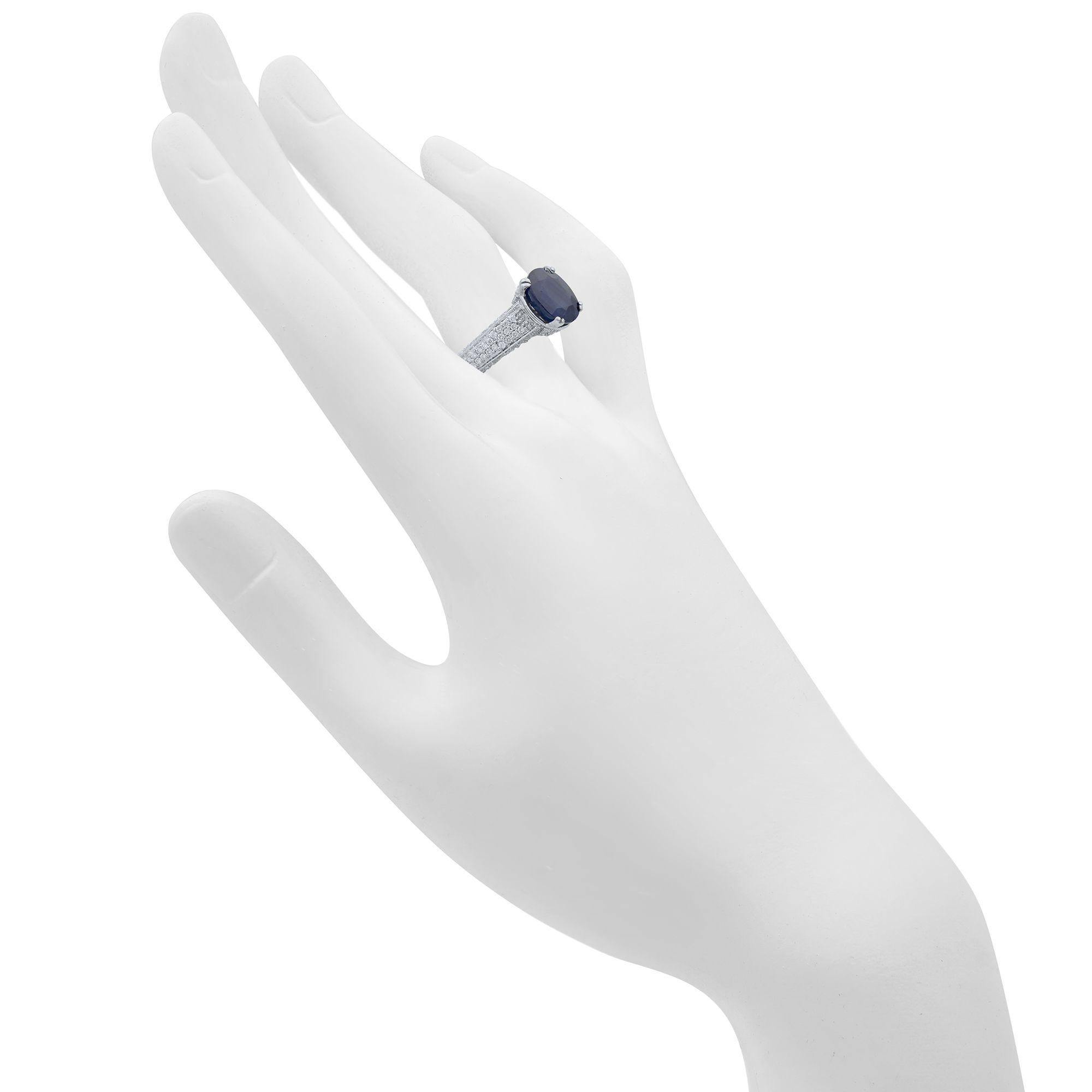 Women's Rachel Koen 18K White Gold Oval Blue Sapphire & Diamonds Engagement Ring For Sale