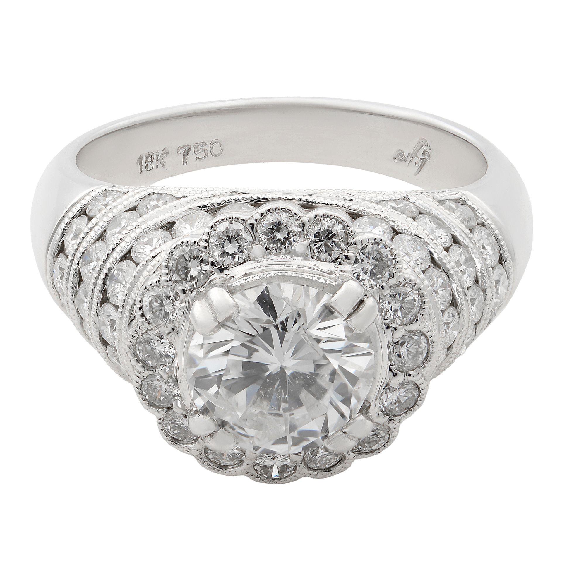 Modern Rachel Koen 18 Karat White Gold Round Cut Diamond Engagement Ring 2.73 Carat For Sale