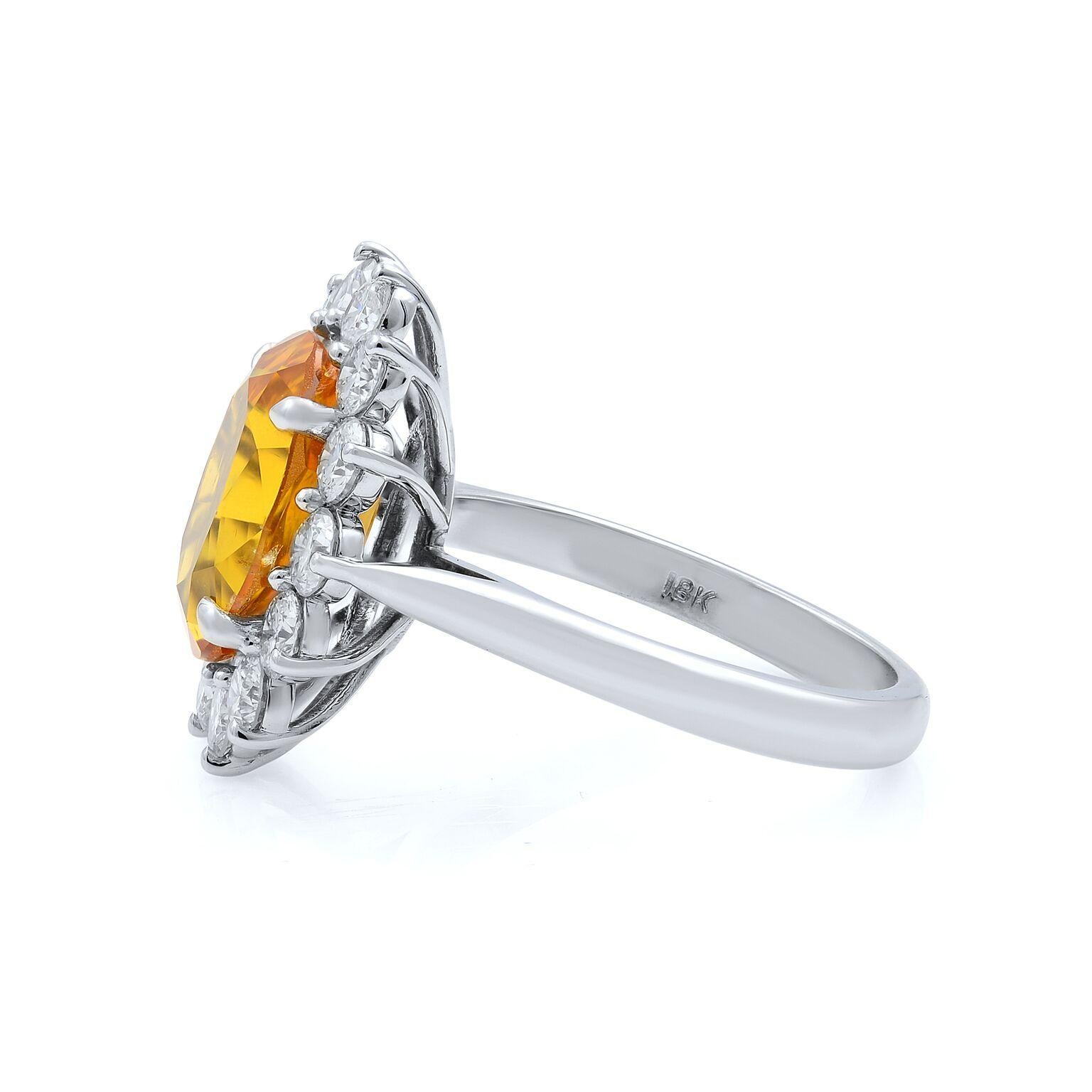Oval Cut Rachel Koen 18K White Gold Yellow Oval Sapphire and Diamonds Ring 5.46ct For Sale
