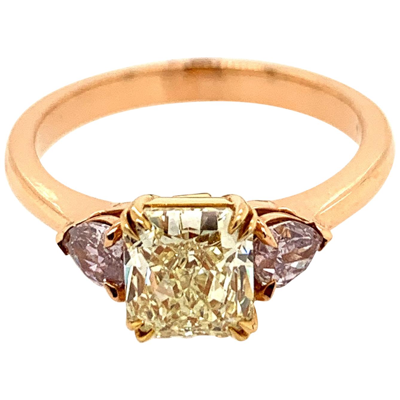 1.37 Carat Emerald Cut Yellow Sapphire and Diamond Platinum and 18k