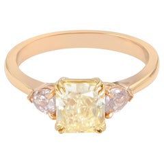 Rachel Koen 18K Yellow Gold Asscher and Pear Shaped Three-Stone Ring 1.37 Carat