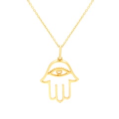 Rachel Koen 18k Yellow Gold Diamond Hamsa Pendant 0.30cttw