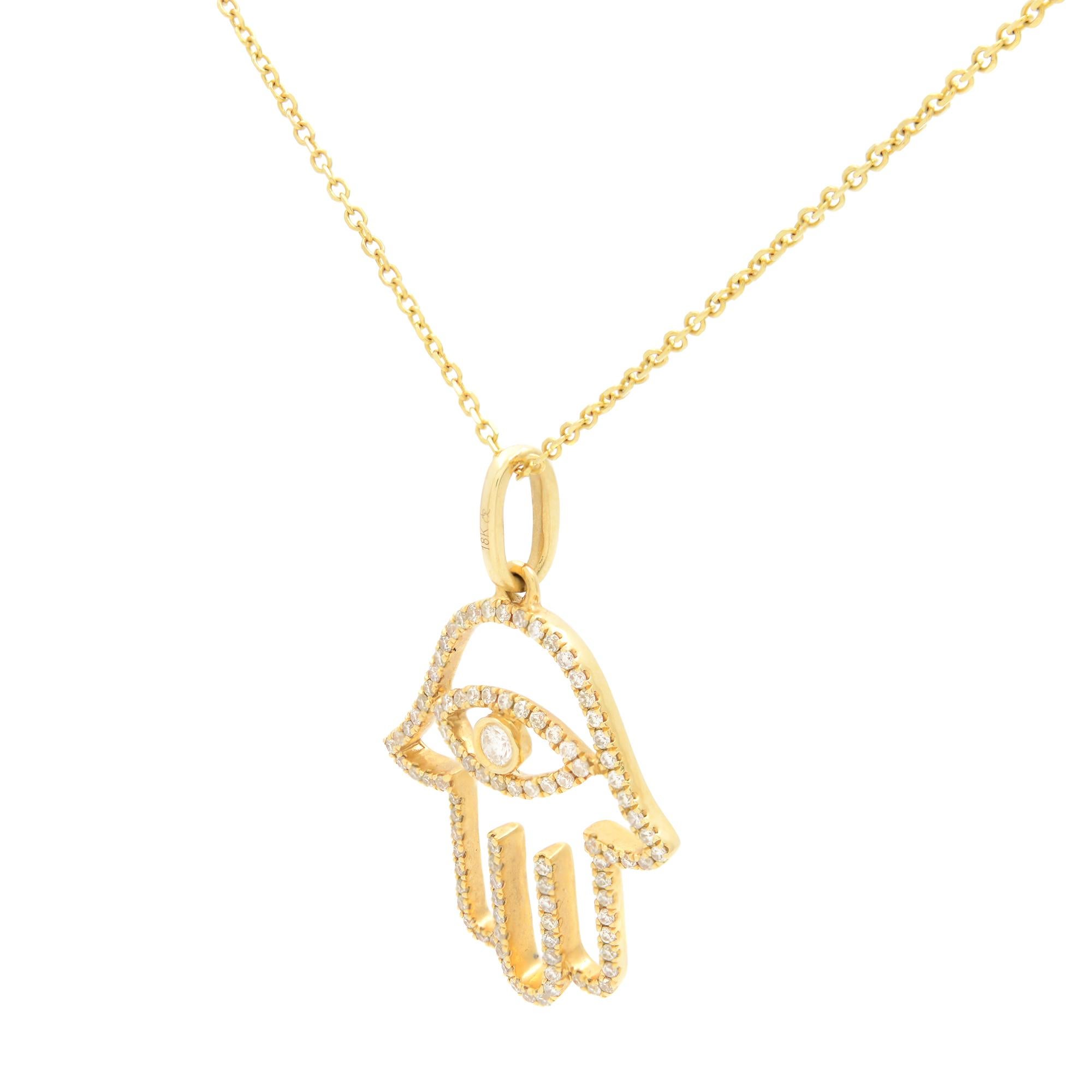 Modern Rachel Koen 18k Yellow Gold Diamond Hamsa Pendant 0.30cttw For Sale