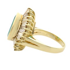 Rachel Koen 18K Yellow Gold Pear Shape Green Emerald Diamond Ring