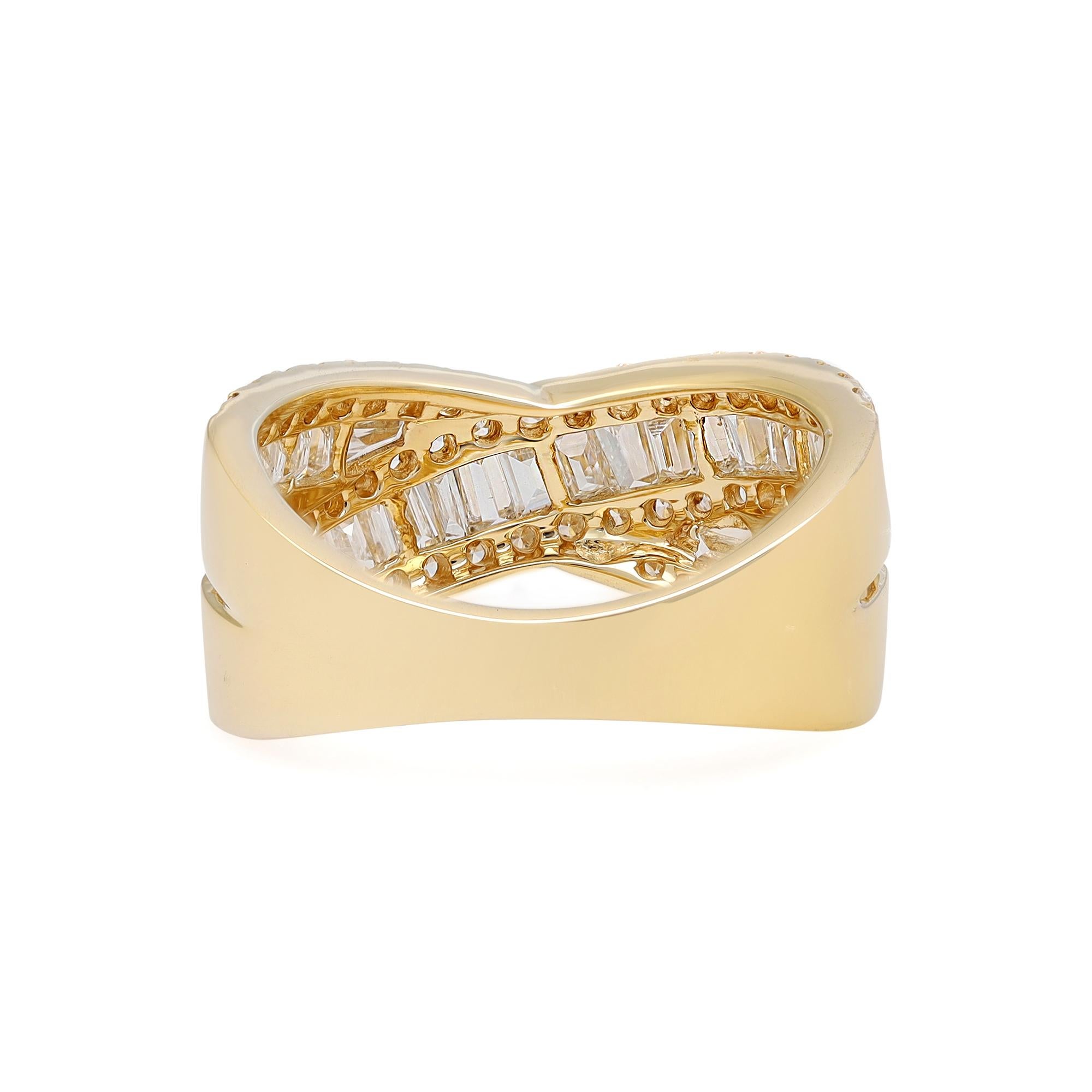 Modern Rachel Koen 1.97Cttw Baguette & Round Diamond Ring 18K Yellow Gold For Sale