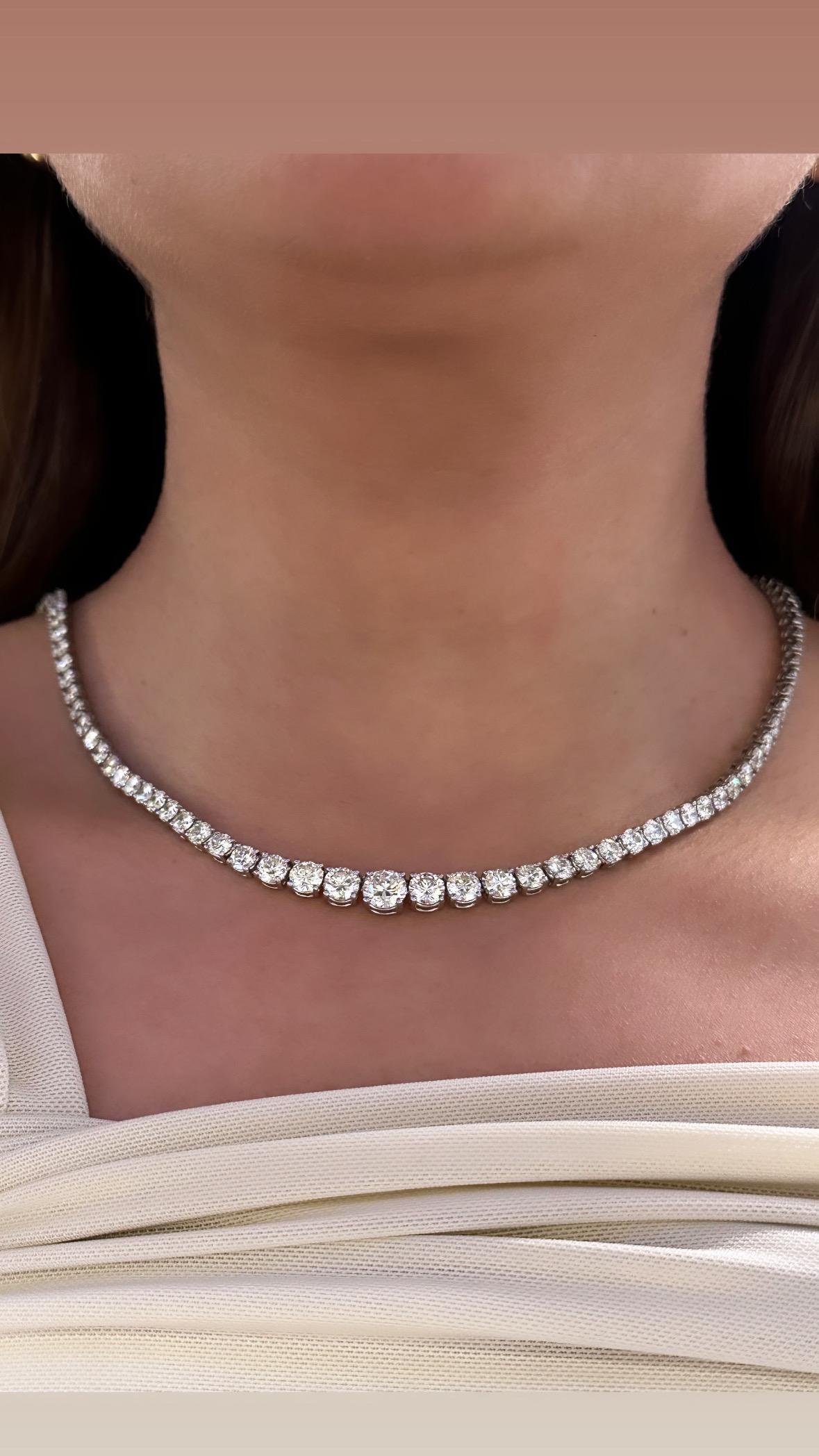 Round Cut Rachel Koen 20.00cttw Platinum Prong Set Diamond Tennis Necklace For Sale