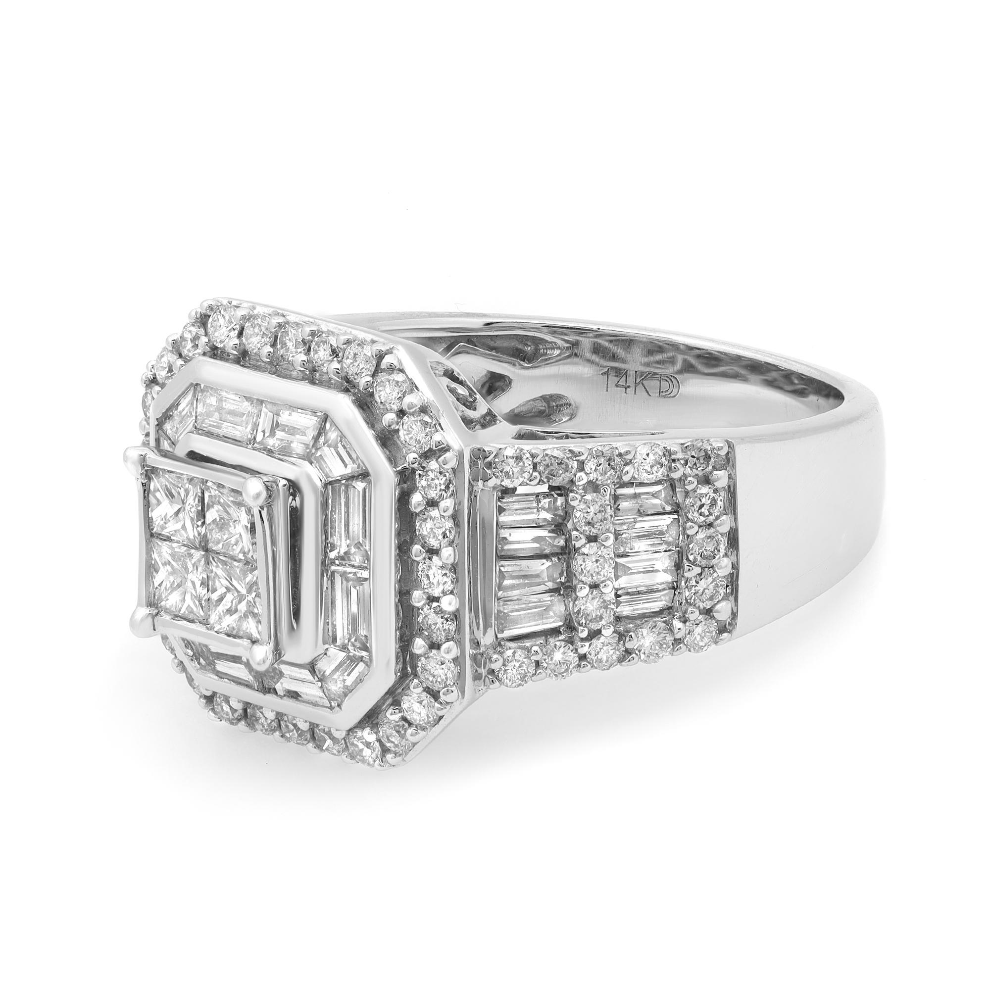 Taille princesse Rachel Koen Bague de fiançailles Halo en or blanc 14K avec 2,00cttw de diamants en vente