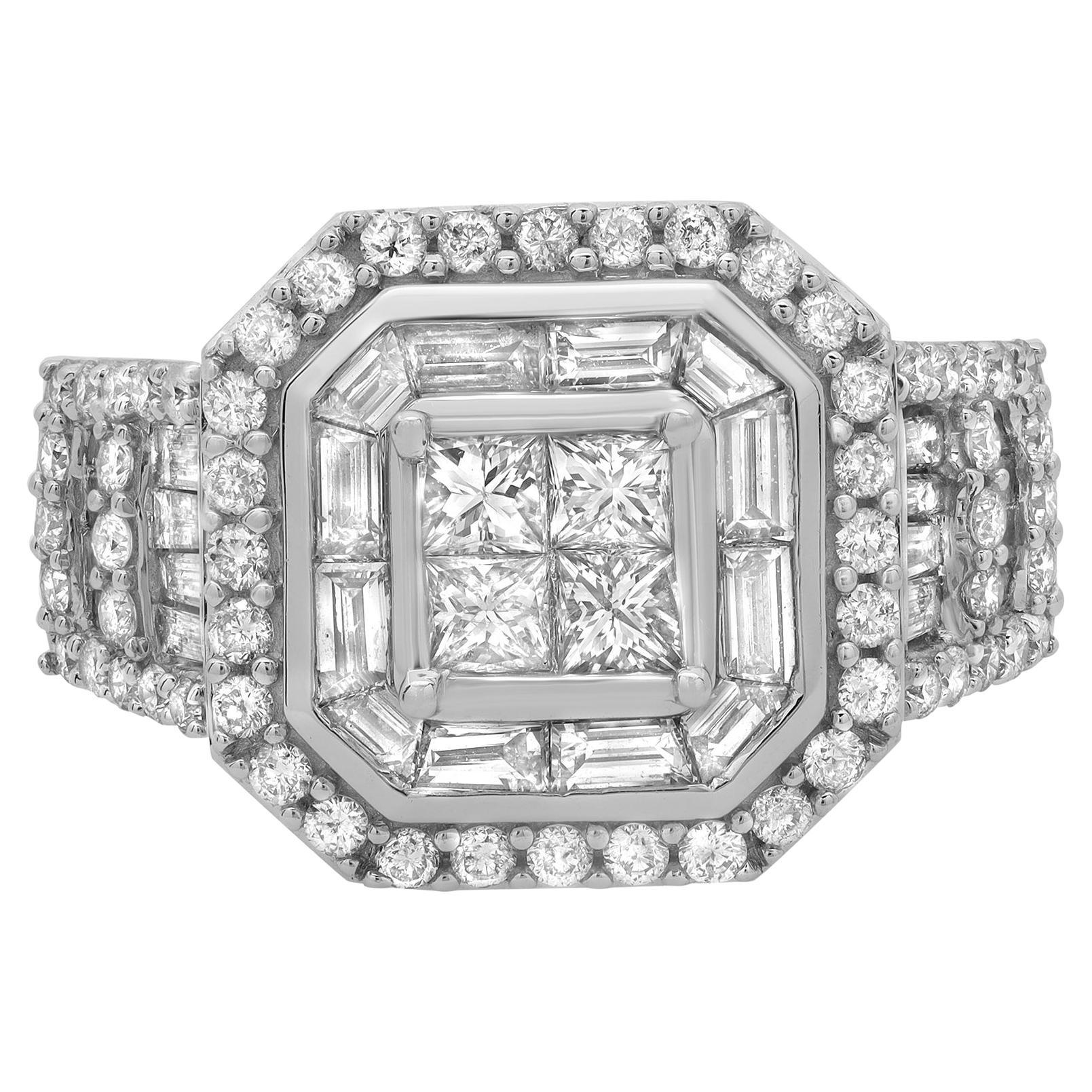 Rachel Koen Bague de fiançailles Halo en or blanc 14K avec 2,00cttw de diamants en vente