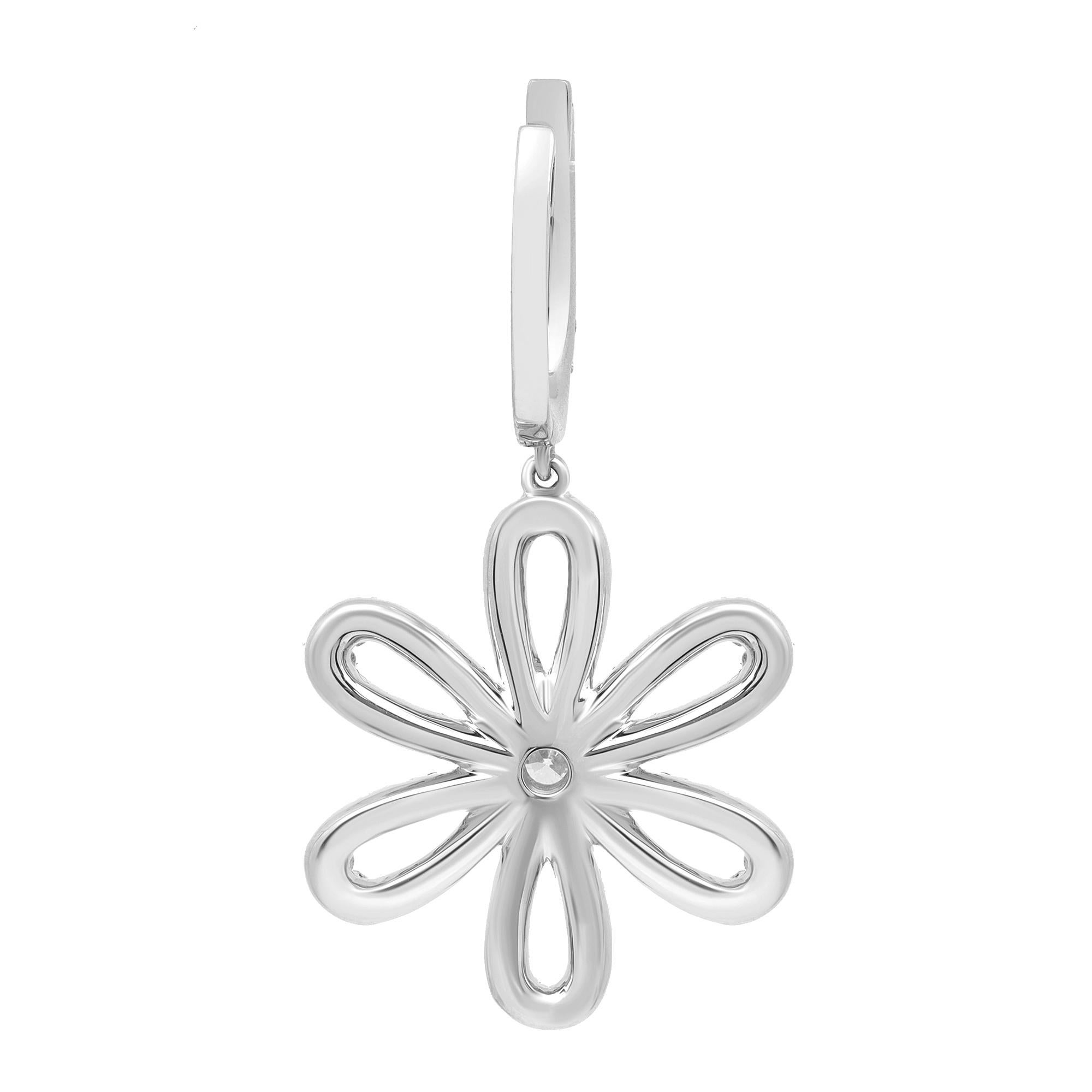 Rachel Koen 2.50cttw Round Cut Diamond Flower Drop Earrings 18K White Gold In New Condition For Sale In New York, NY