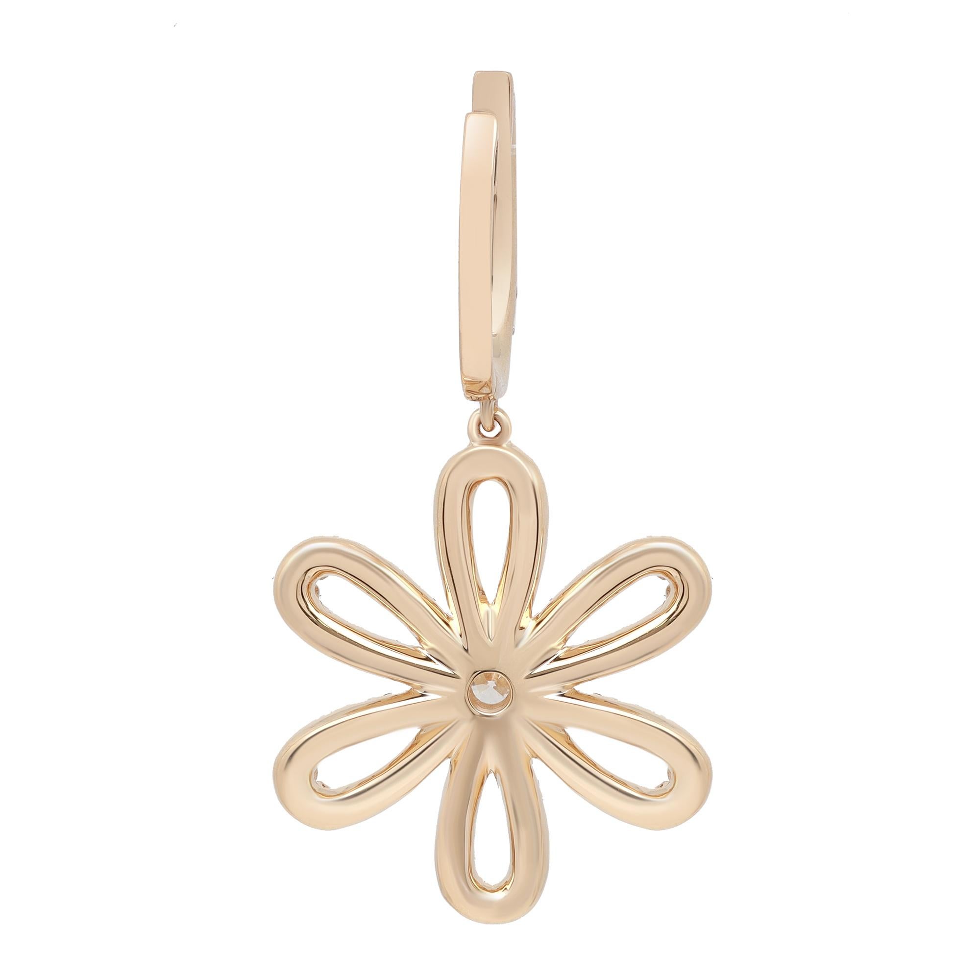Rachel Koen 2.57Cttw Round Cut Diamond Flower Drop Earrings 18K Yellow Gold In New Condition For Sale In New York, NY