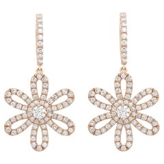 Rachel Koen 2.57Cttw Round Cut Diamond Flower Drop Earrings 18K Yellow Gold