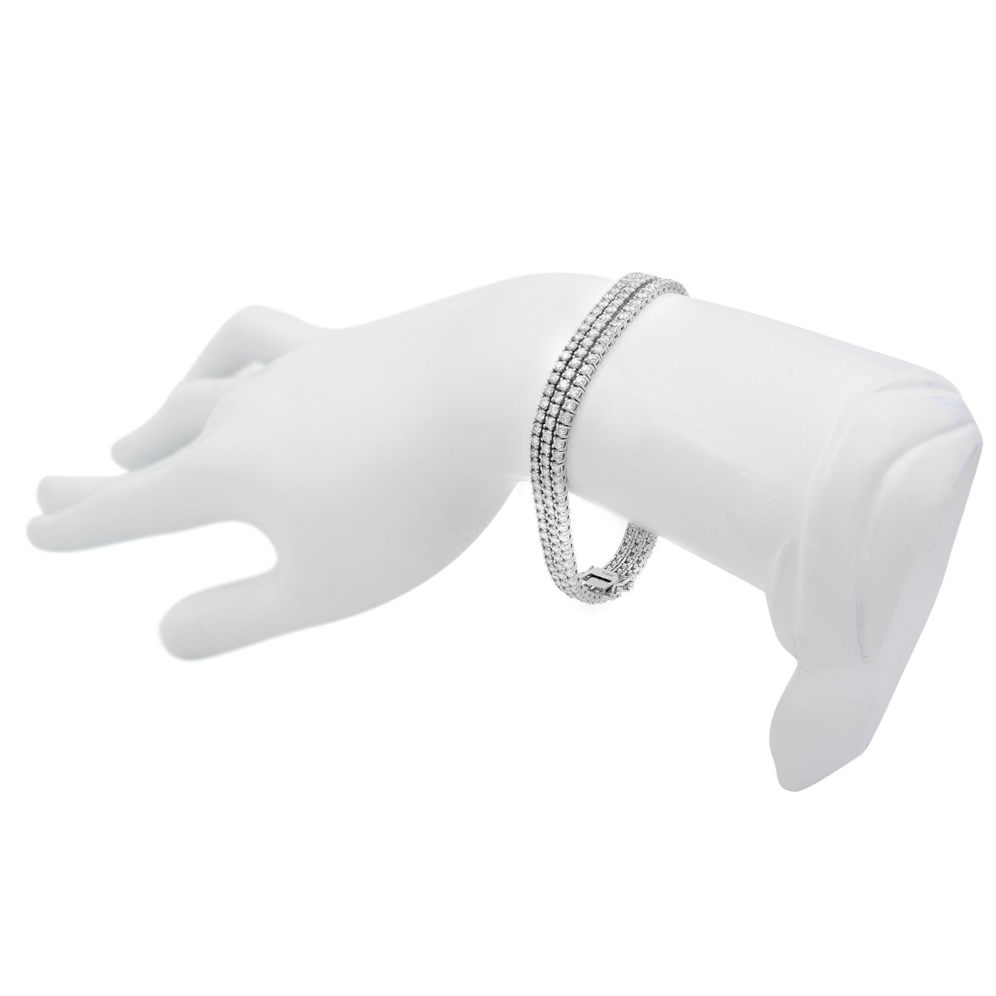 Modern Rachel Koen 3 Row Prong Set Diamond Tennis Bracelet 14K White Gold 14.20Cttw For Sale