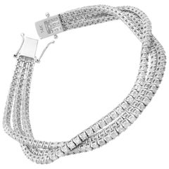 Rachel Koen 3 Row Prong Set Diamond Tennis Bracelet 14K White Gold 14.20Cttw