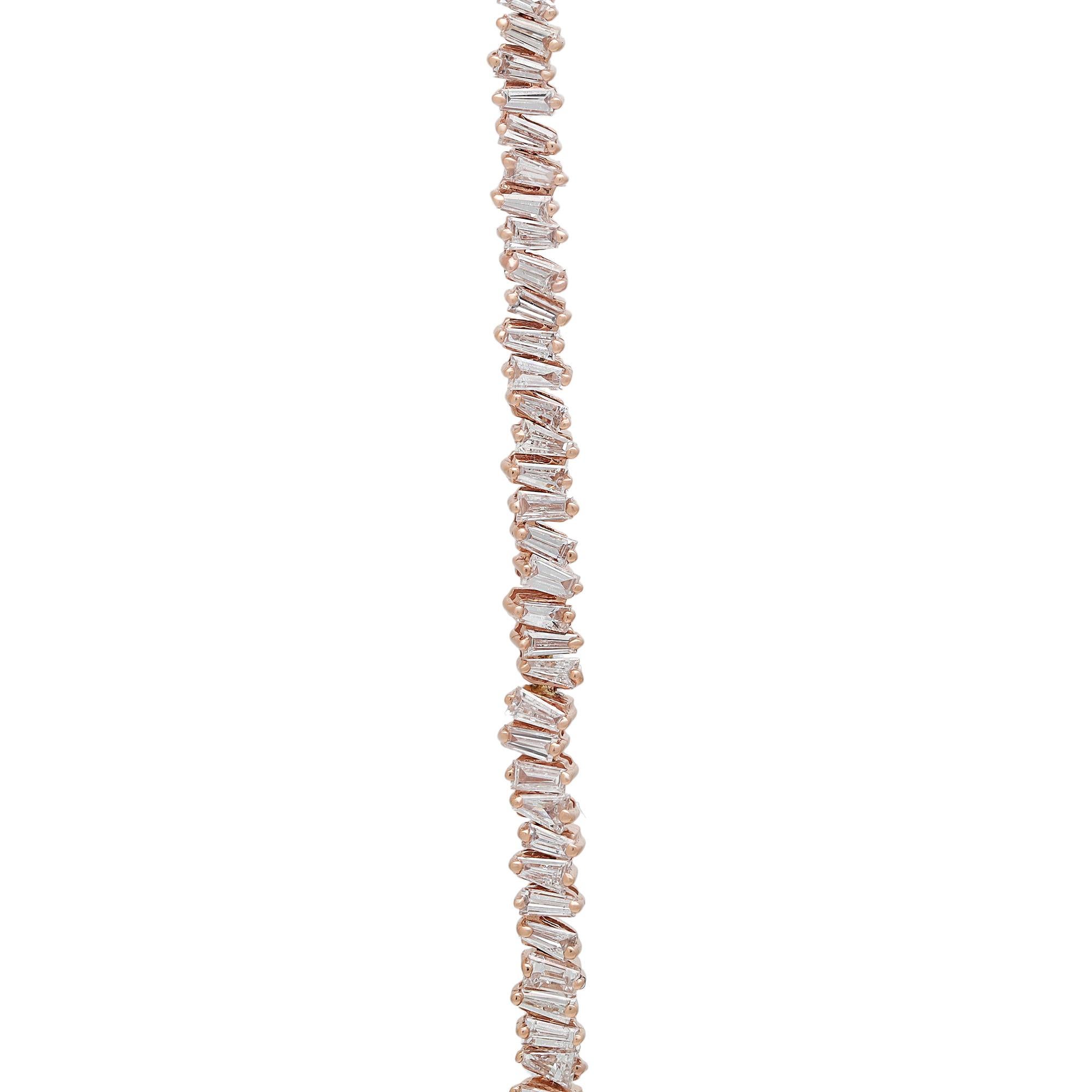 Moderne Rachel Koen Bracelet tennis en or rose 18 carats avec diamants taille baguette de 3,13 carats poids total en vente