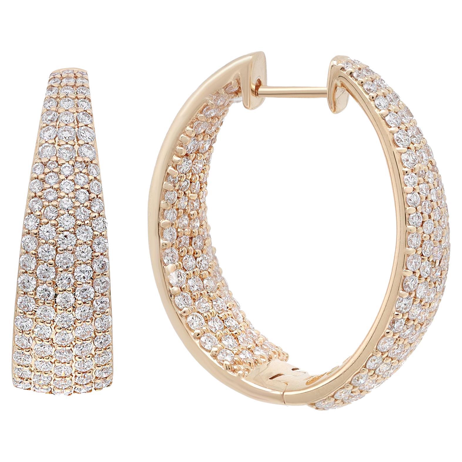 Rachel Koen 3.30Cttw Prong Set Round Diamond Hoop Earrings 18K Yellow Gold