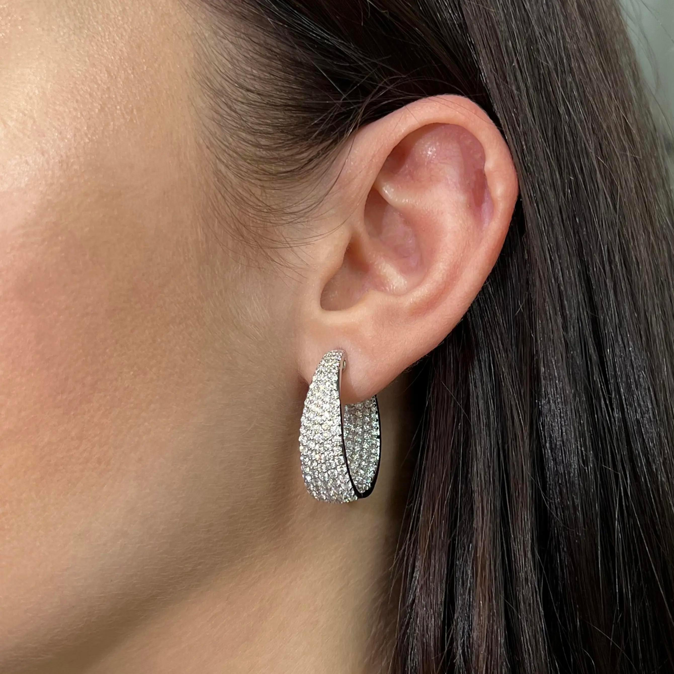 Modern Rachel Koen 3.31cttw Prong Set Round Cut Diamond Hoop Earrings 18k White Gold For Sale