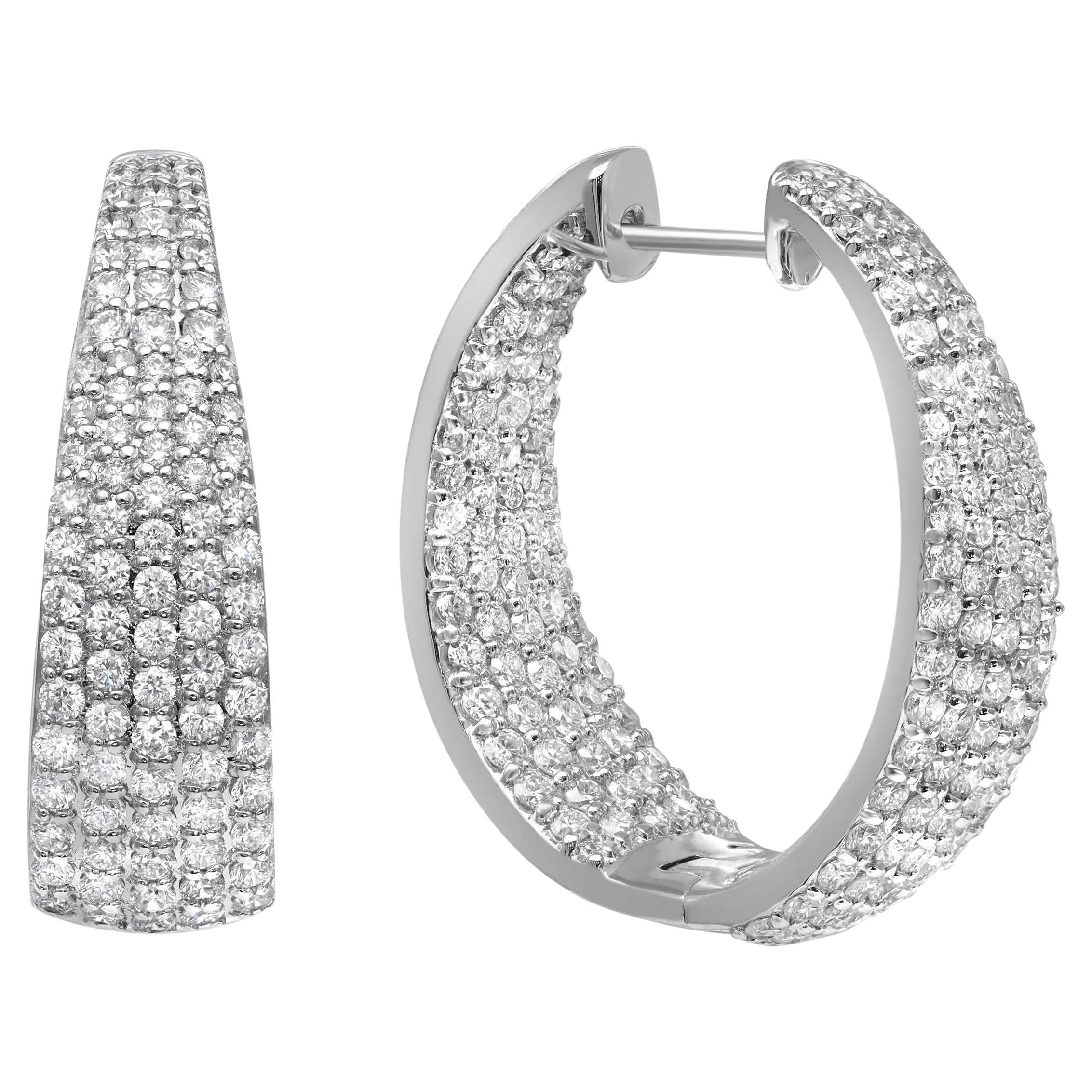 Rachel Koen 3.31cttw Prong Set Round Cut Diamond Hoop Earrings 18k White Gold