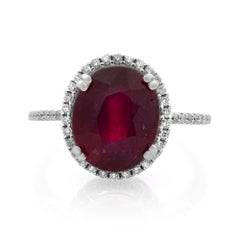 Rachel Koen Verlobungsring aus 14 Karat Weißgold mit 3,60 Karat Rubin und 0,22 Karat Diamant-Halo