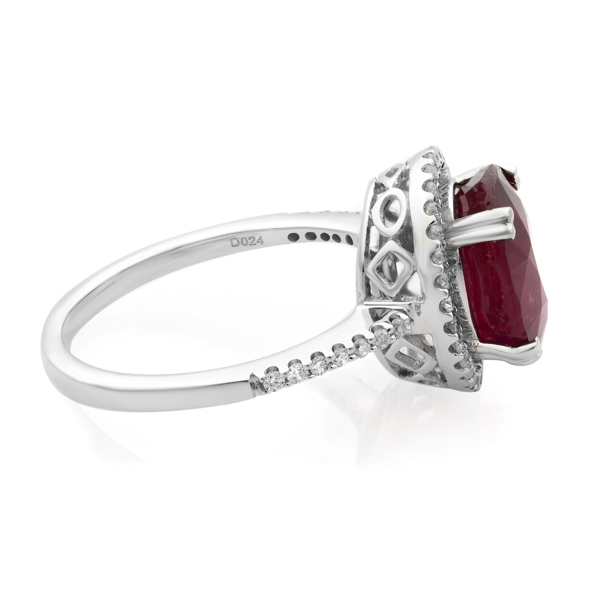 Oval Cut Rachel Koen 3.60cttw Ruby 0.22cttw Diamond Halo Engagement Ring 14K White Gold For Sale