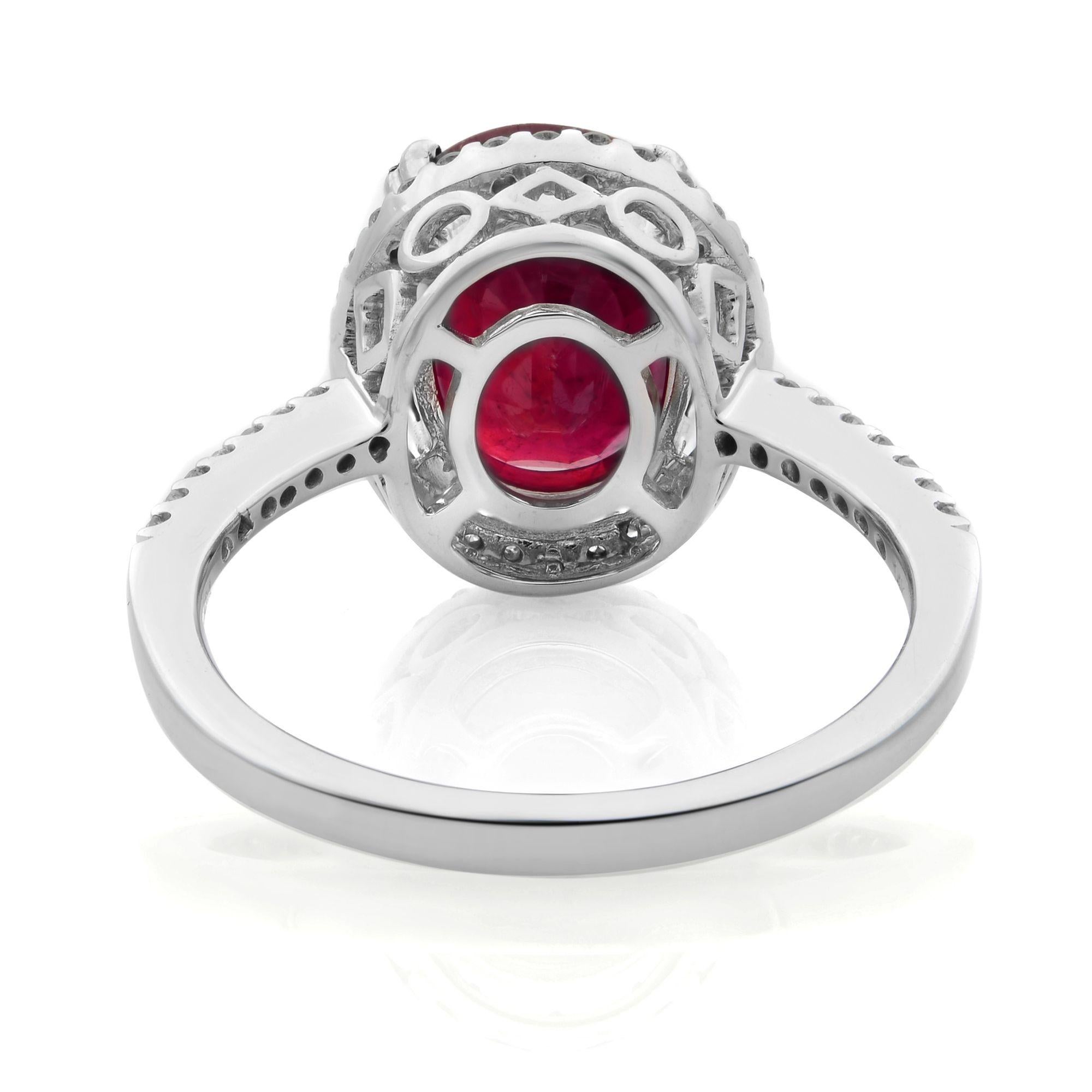 Rachel Koen 3.60cttw Ruby 0.22cttw Diamond Halo Engagement Ring 14K White Gold In Excellent Condition For Sale In New York, NY
