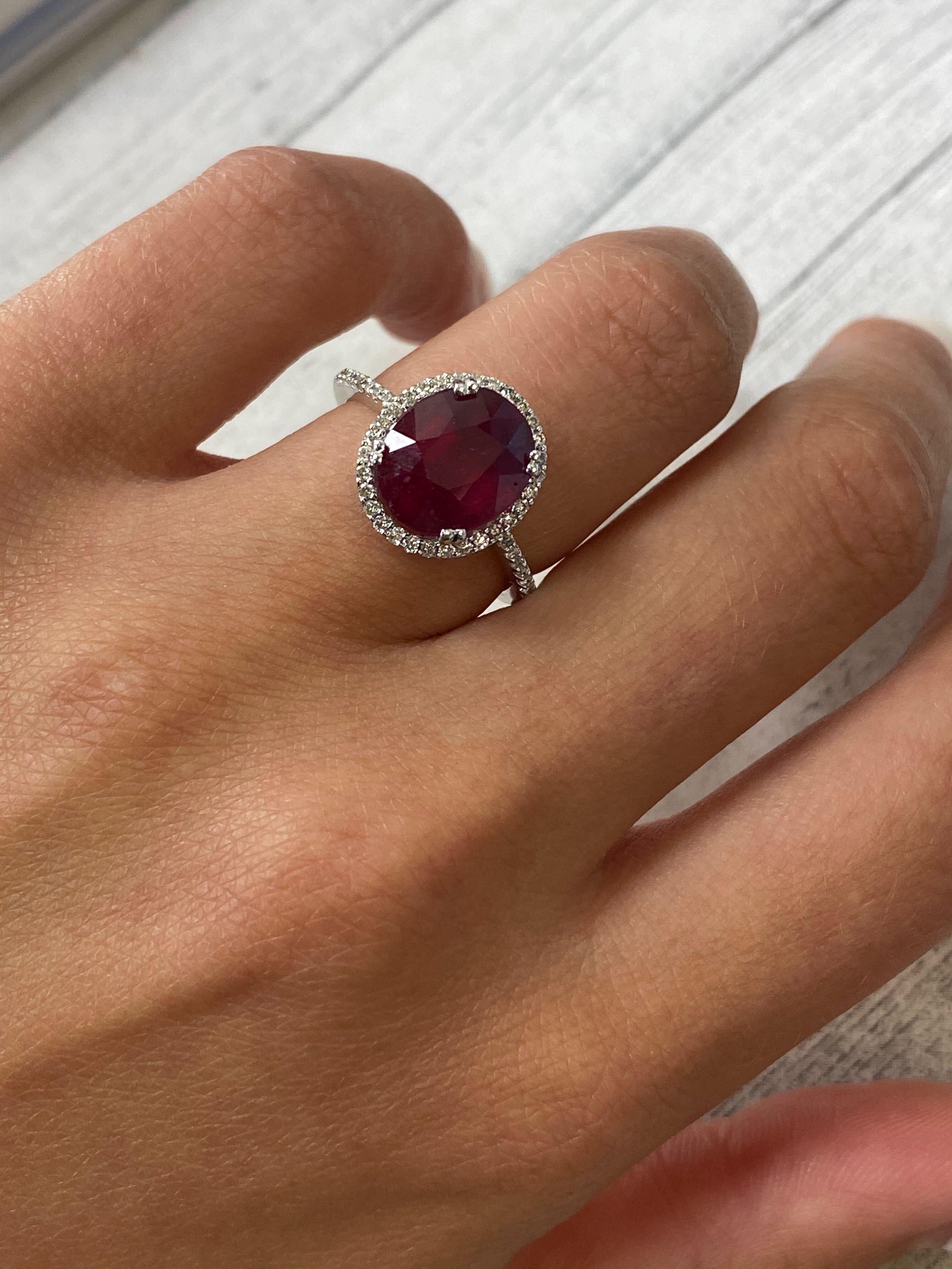 Women's Rachel Koen 3.60cttw Ruby 0.22cttw Diamond Halo Engagement Ring 14K White Gold For Sale