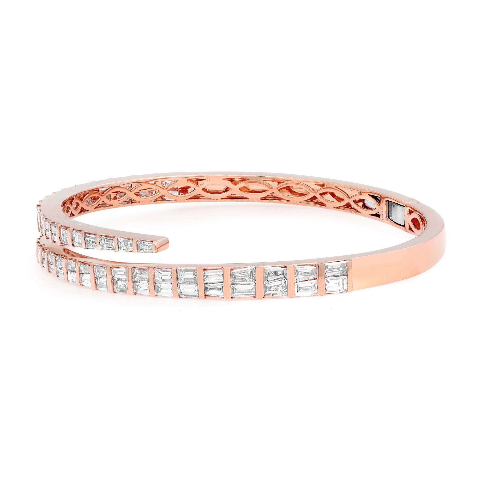 Modern Rachel Koen 4.36cttw Tapered Baguette Cut Diamond Bangle Bracelet 18K Rose Gold For Sale