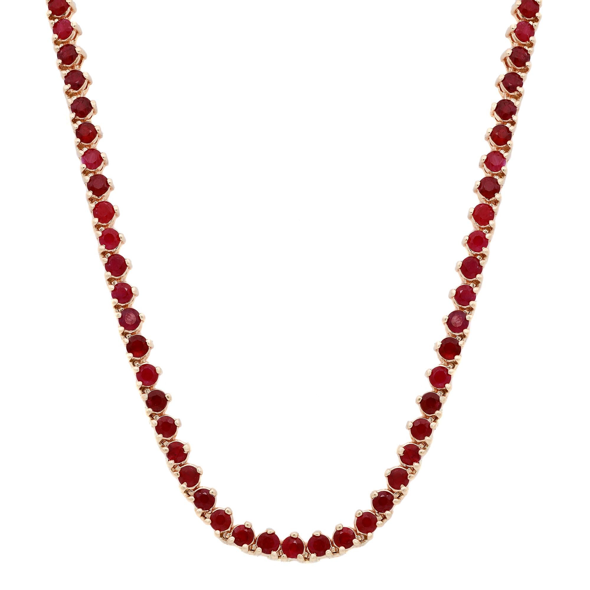 This luxury Ruby chain choker necklace is set with 4.69 carats of round cut rubies. Beautifully handcrafted in 14k yellow gold. This Choker features 65 breathtaking Rubies that speak for themselves with cable link chain. Perfectly stunning and a