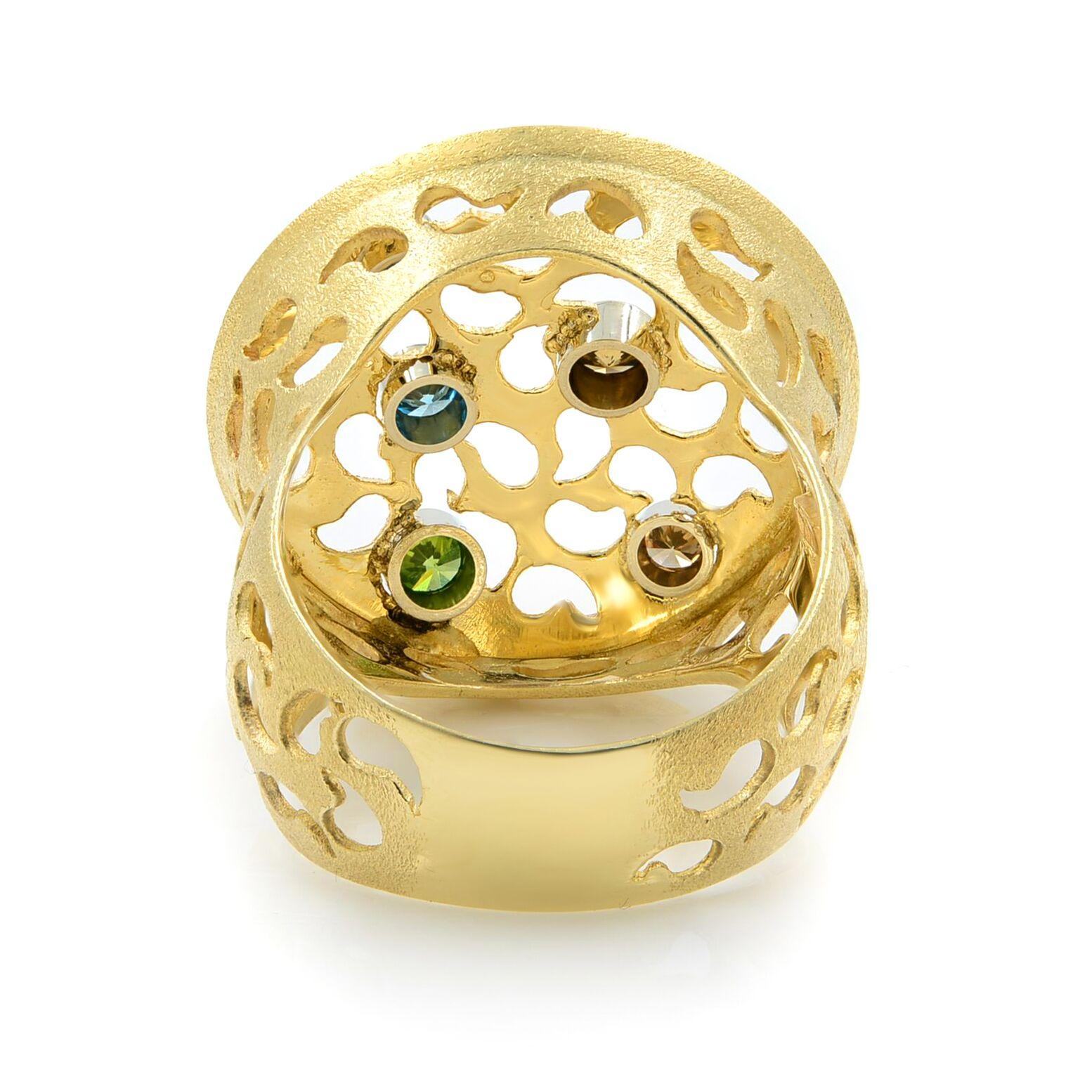 Rachel Koen 5 Colored Diamond Cocktail Ring 14K Yellow Gold 0.50Cttw In New Condition For Sale In New York, NY