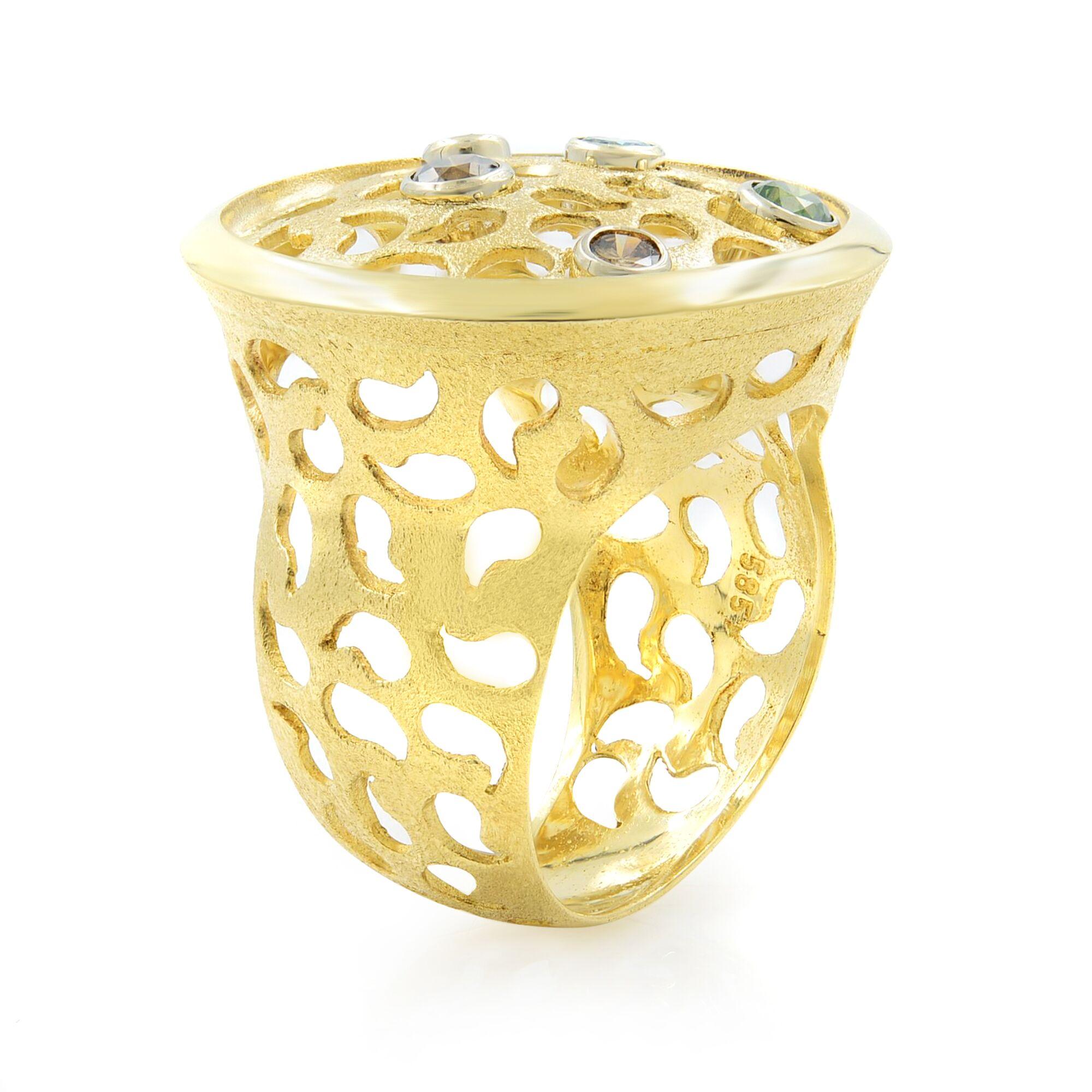 Women's Rachel Koen 5 Colored Diamond Cocktail Ring 14K Yellow Gold 0.50Cttw For Sale
