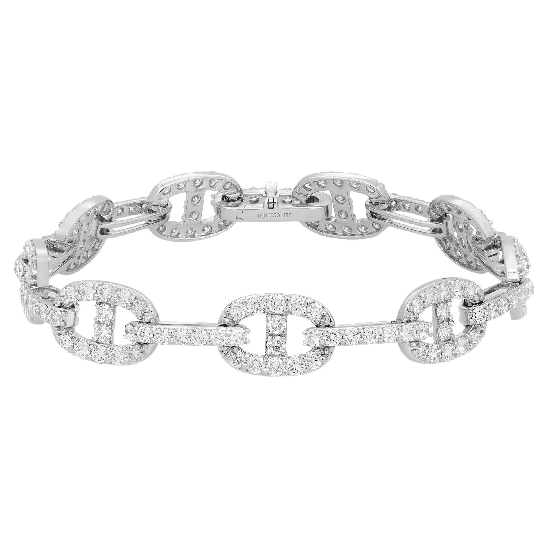 Rachel Koen 5.00 Cttw Round Cut Diamond Link Bracelet 18K White Gold For Sale