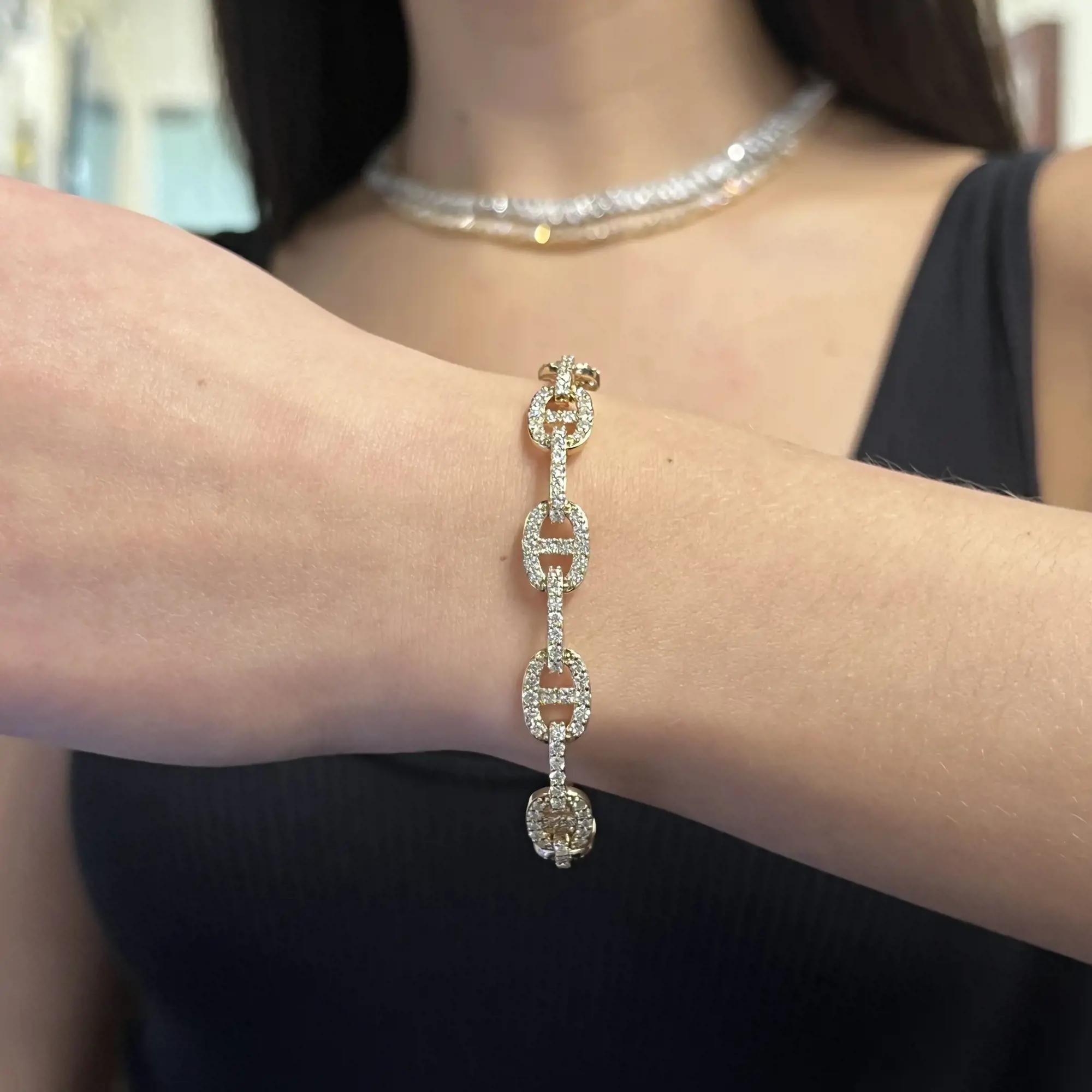 Rachel Koen 5.00Cttw Round Cut Diamond Link Bracelet 18K Yellow Gold 7 inches In New Condition For Sale In New York, NY