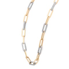 Rachel Koen Diamond Paper Clip Link Chain Necklace 14K Yellow Gold 5.75Cttw