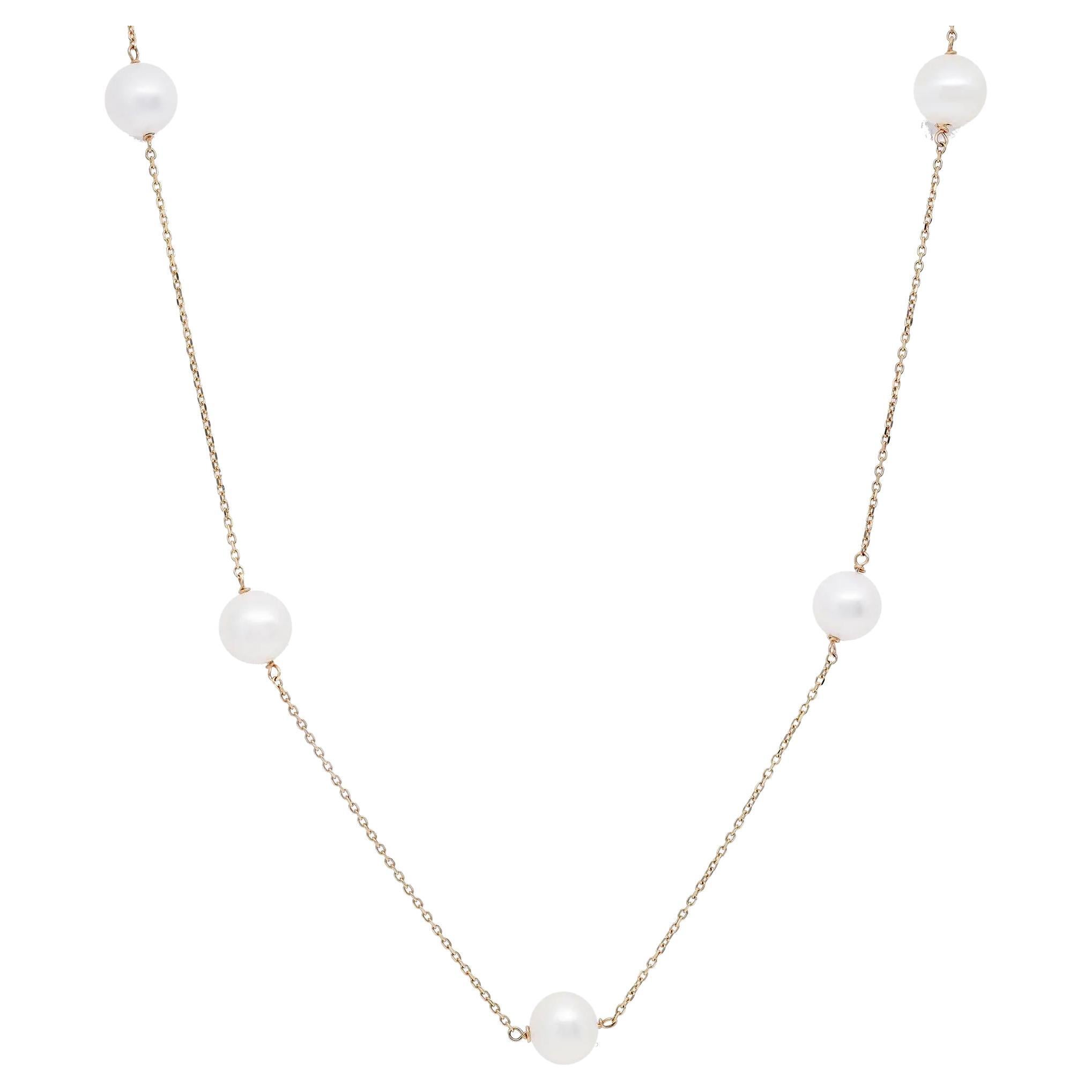 Rachel Koen 9 Fresh Water Pearls Ladies Chain Necklace 14K Yellow Gold For Sale