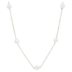 Rachel Koen 9 Fresh Water Pearls Ladies Chain Necklace 14K Yellow Gold