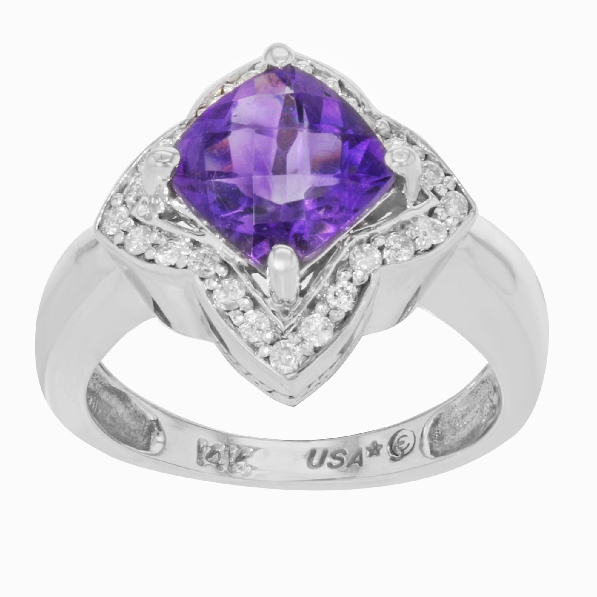 Rachel Koen Anillo Cóctel Amatista Diamante Oro Blanco 14K 2.00cttw Corte Asscher en venta